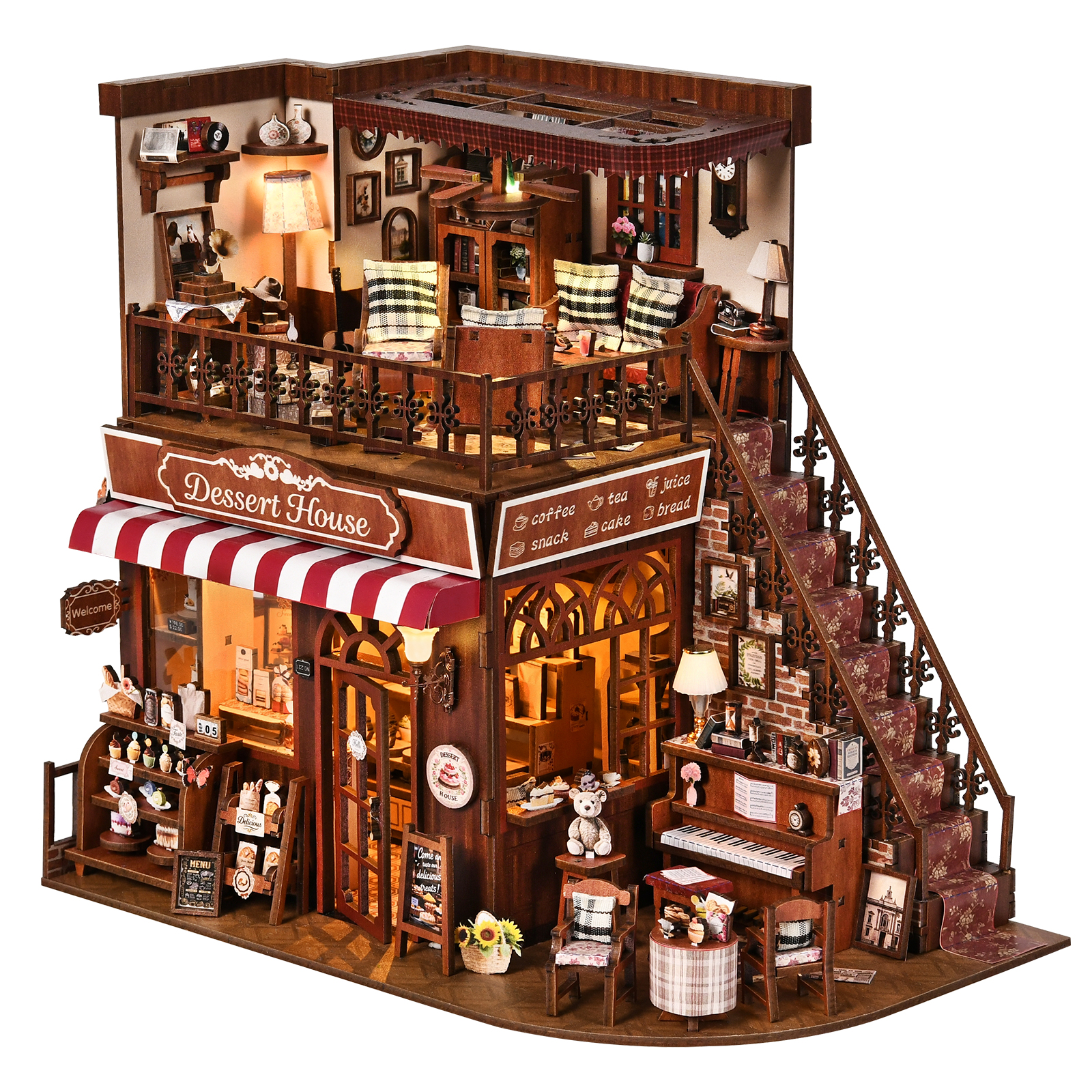 ミニチュア家具　スイーツショップ Amazon.com: DIY Miniature House Kit, Dollhouse Fantastic Corner