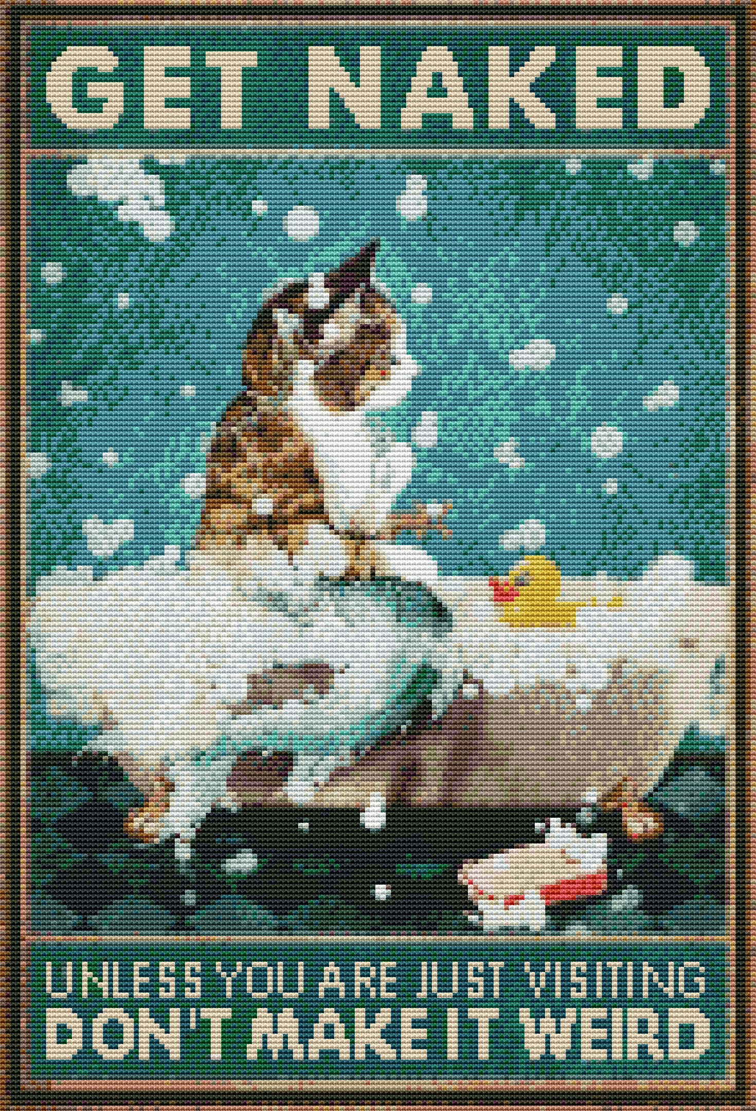 DIY Cross Stitch Counted Kits Stamped Kit for Home Wall Decor, 3 Strands 11CT Pre-Printed Fabric Embroidery Crafts Needlepoint Kit for Beginners Adults and Kids- Cat Pattern, 15.75×22.05 Inch