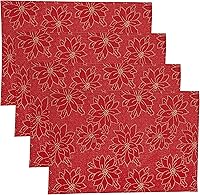 Vista 2 de Juego de 4 manteles individuales con diseño de flor de pascua