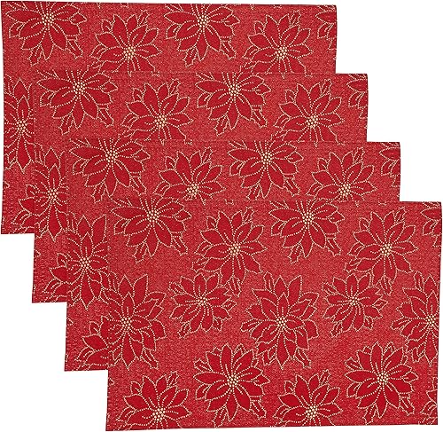 Miniatura 2 de Juego de 4 manteles individuales con diseño de flor de pascua