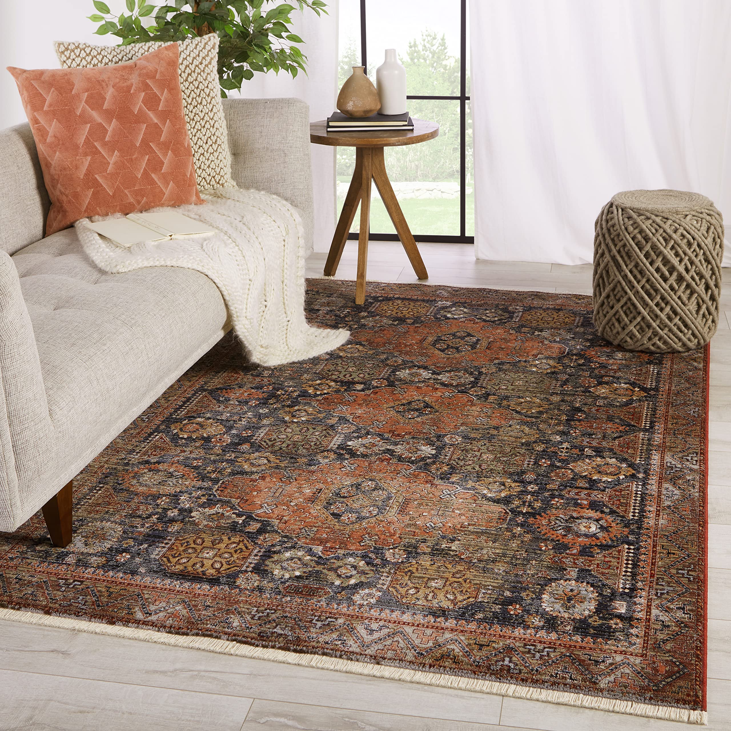 Jaipur Living Soft 10x14 Large Area Rug, Boho, Navy/Orange
