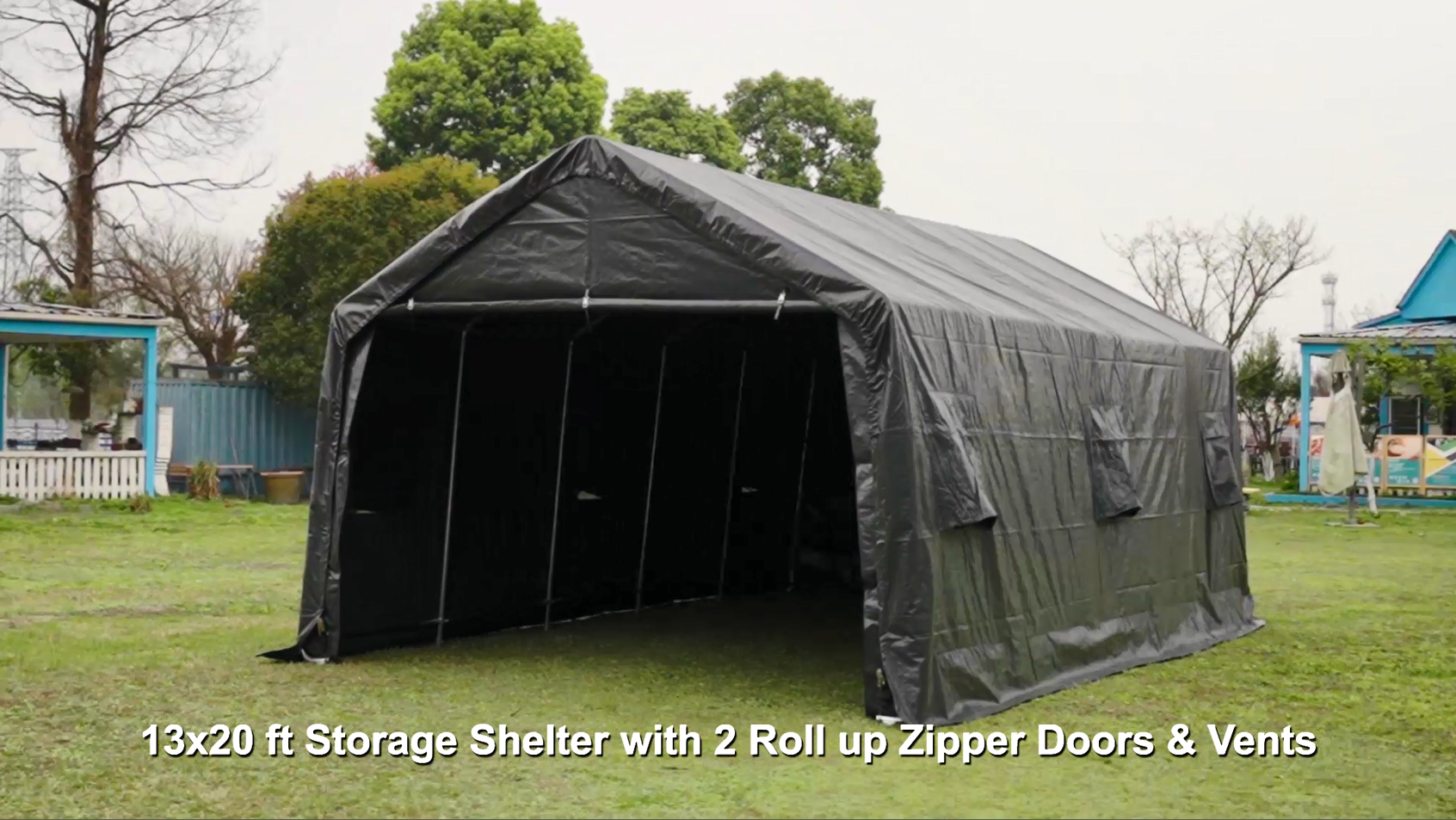 Watch ADVANCE OUTDOOR 13x20 ft Storage Shelter Carport, Dark Gray