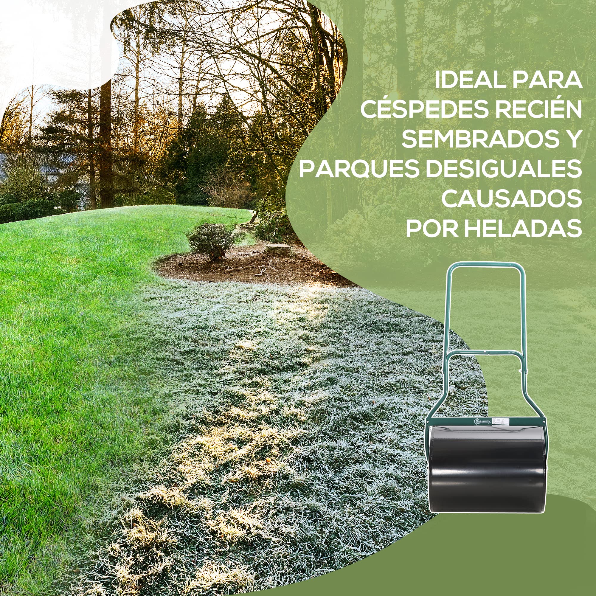 Outsunny Apisonadora de Césped para Jardín Rodillo para Césped con Capacidad de 60L Rellenable con Arena o Agua Diámetro de 50cm