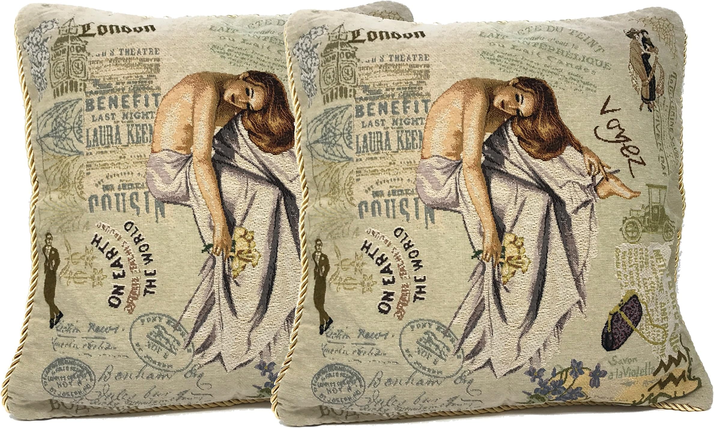 Tache 2 Pc Square Vintage Parsian Model Tapestry Cushion Throw Pillow Cover Set