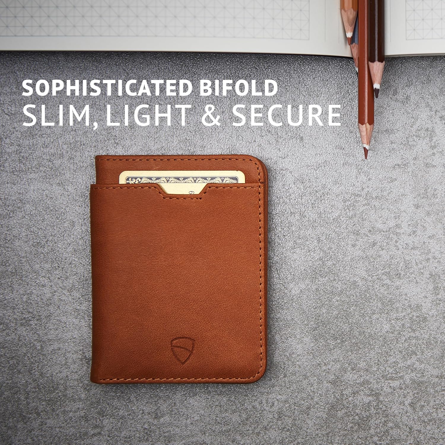 Vaultskin CITY Slim RFID Bifold Leather Wallet for Men – Euro/GBP Note Size, Does Not Fit US Dollar Bills, Minimalist Front Pocket Card Holder, Holds 9 Cards & Cash (Cognac) - Image 2