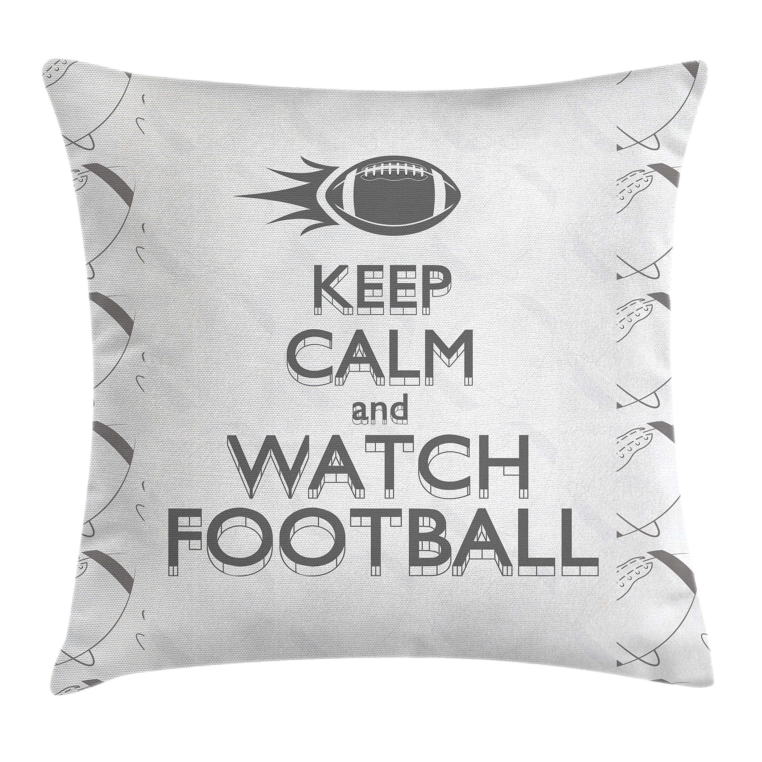 Lunarable Football Throw Pillow Cushion Cover, American Sports Themed Modern Design Keep Calm and Watch Words Ball Vintage, Decorative Square Accent Pillow Case, 36