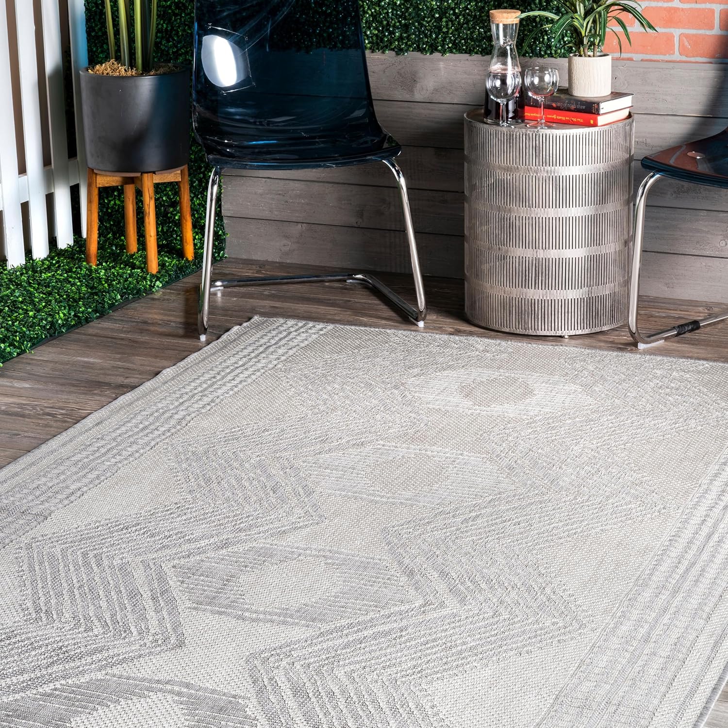 Nuloom Ranya Light Grey/Ivory, 8' Square, Tribal Geometric, Soft and Cozy, High Traffic, Stain Resistant, Easy Clean, Durable Area Rug for Indoor/Outdoor Patio, Deck, Porch, Garden, Courtyard