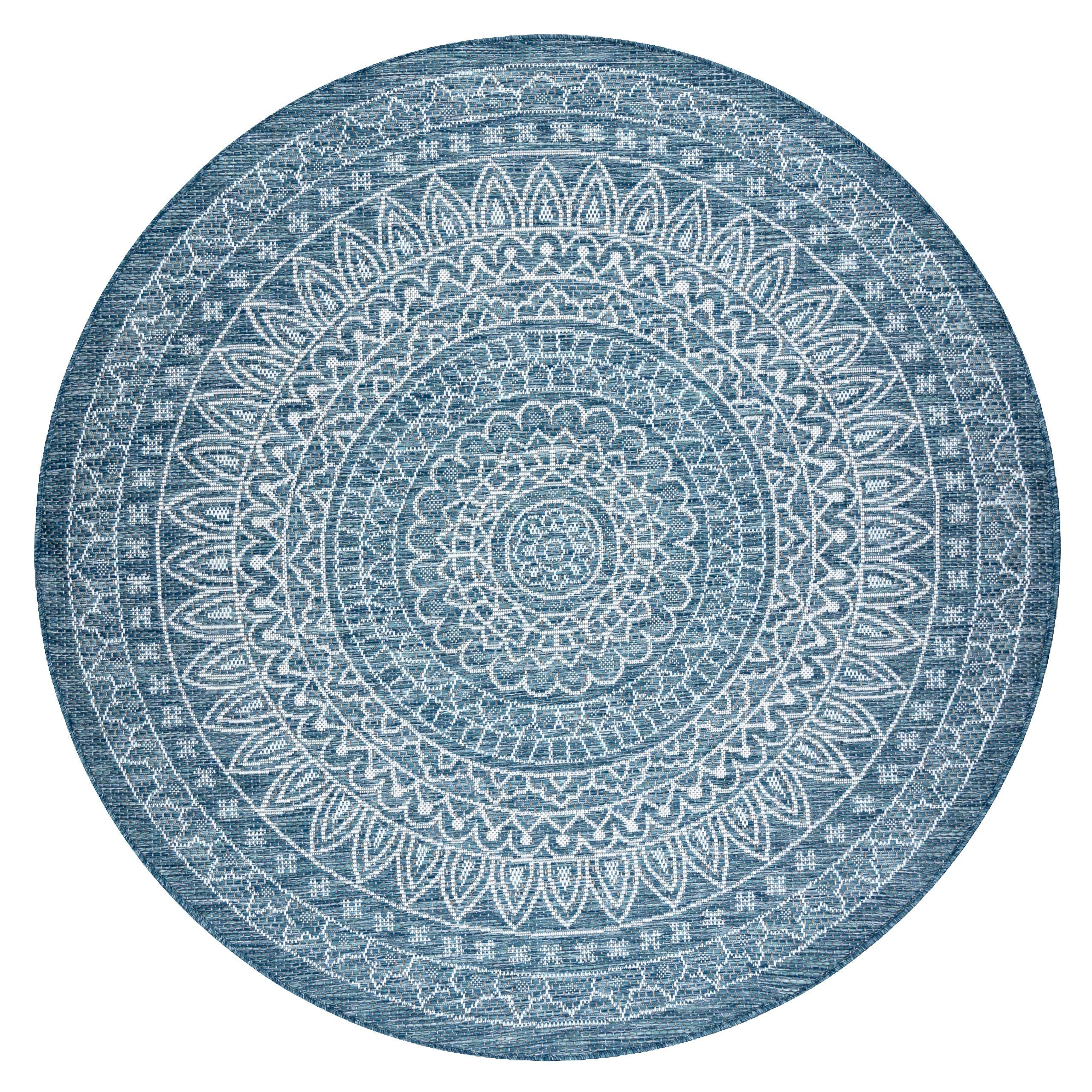 Nowoczesny dywan sizalowy Loft, dywan sznurkowy do salonu, sypialni, na taras, do kuchni, rozety w stylu boho, kolor kości słoniowej, srebrny, niebieski, okrąg, 160 cm