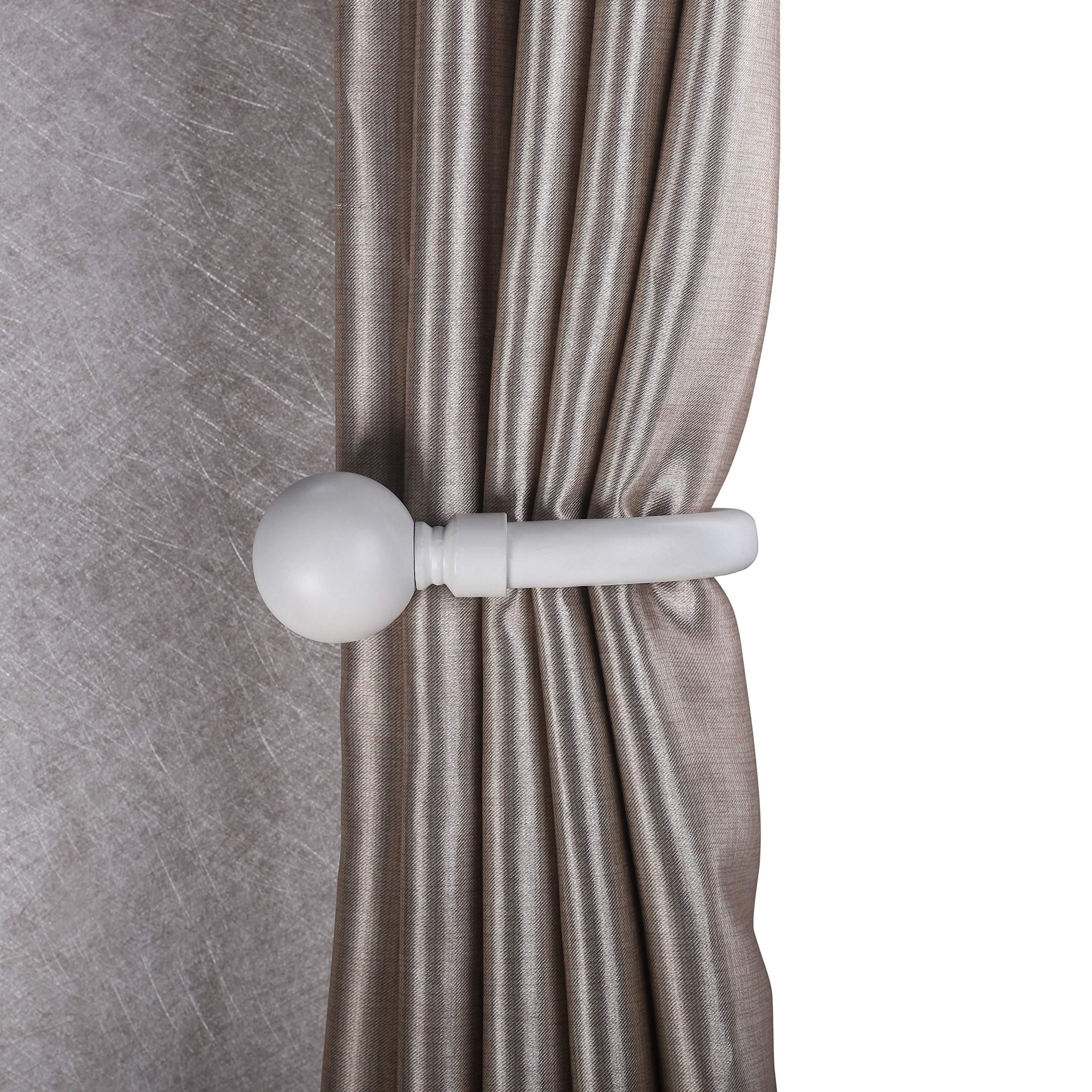 Home Harmony® 25-28mm Diameter Telescopic Extendable Curtain Pole Set With Metal Ball Finial (White, Holdback Pair)