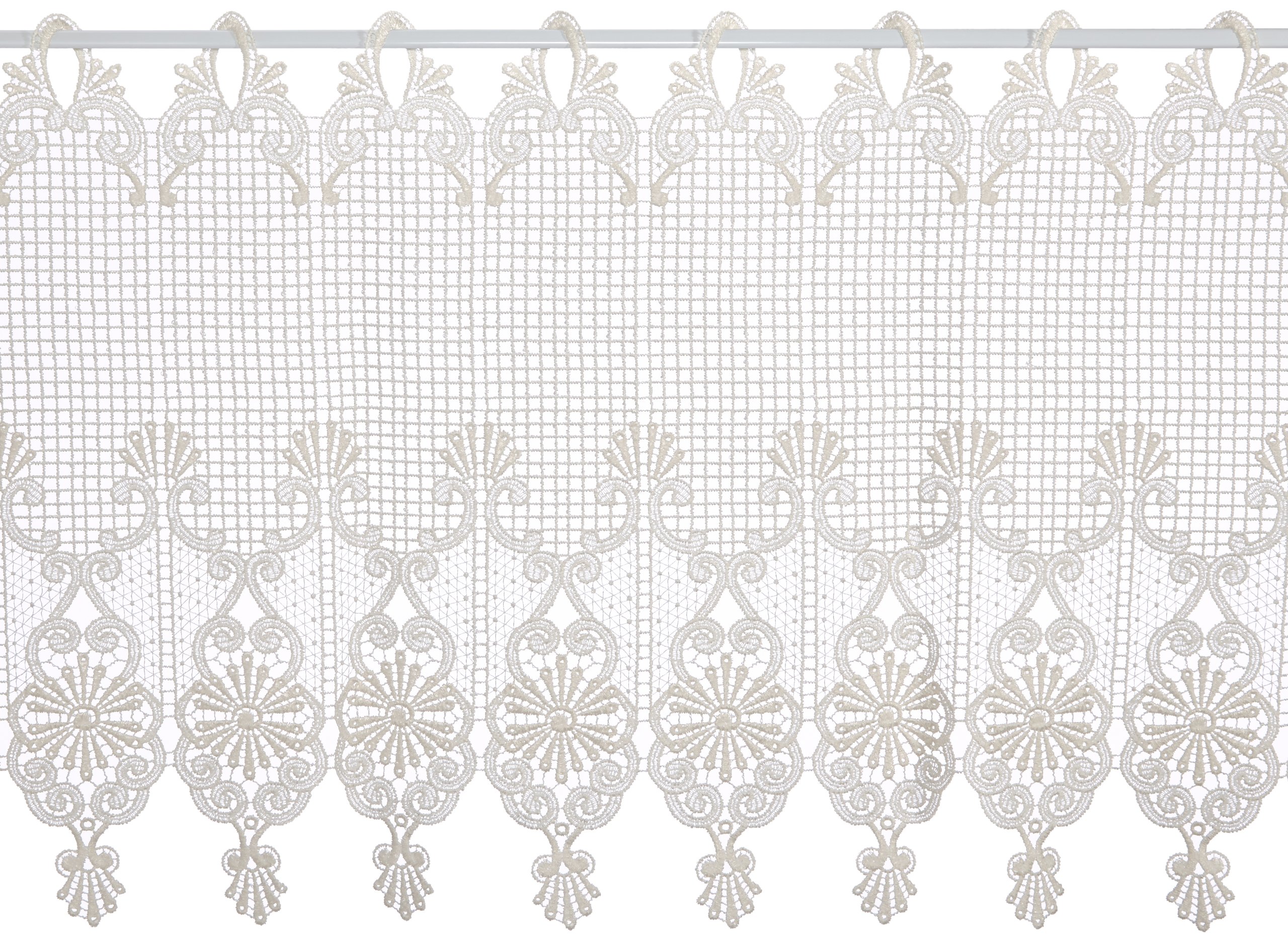 Plauener Spitze by Modespitze - Gardine - Scheibengardine für Stangendurchzug, hochwertige gestickte Guipure Spitze, Höhe 45 cm, Breite 96 cm, Farbe Champagner