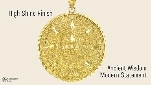 14k White Gold Aztec Mayan Calendar Pendant – 1.6 Inch Diameter, Intricate Sun God Design - View #9