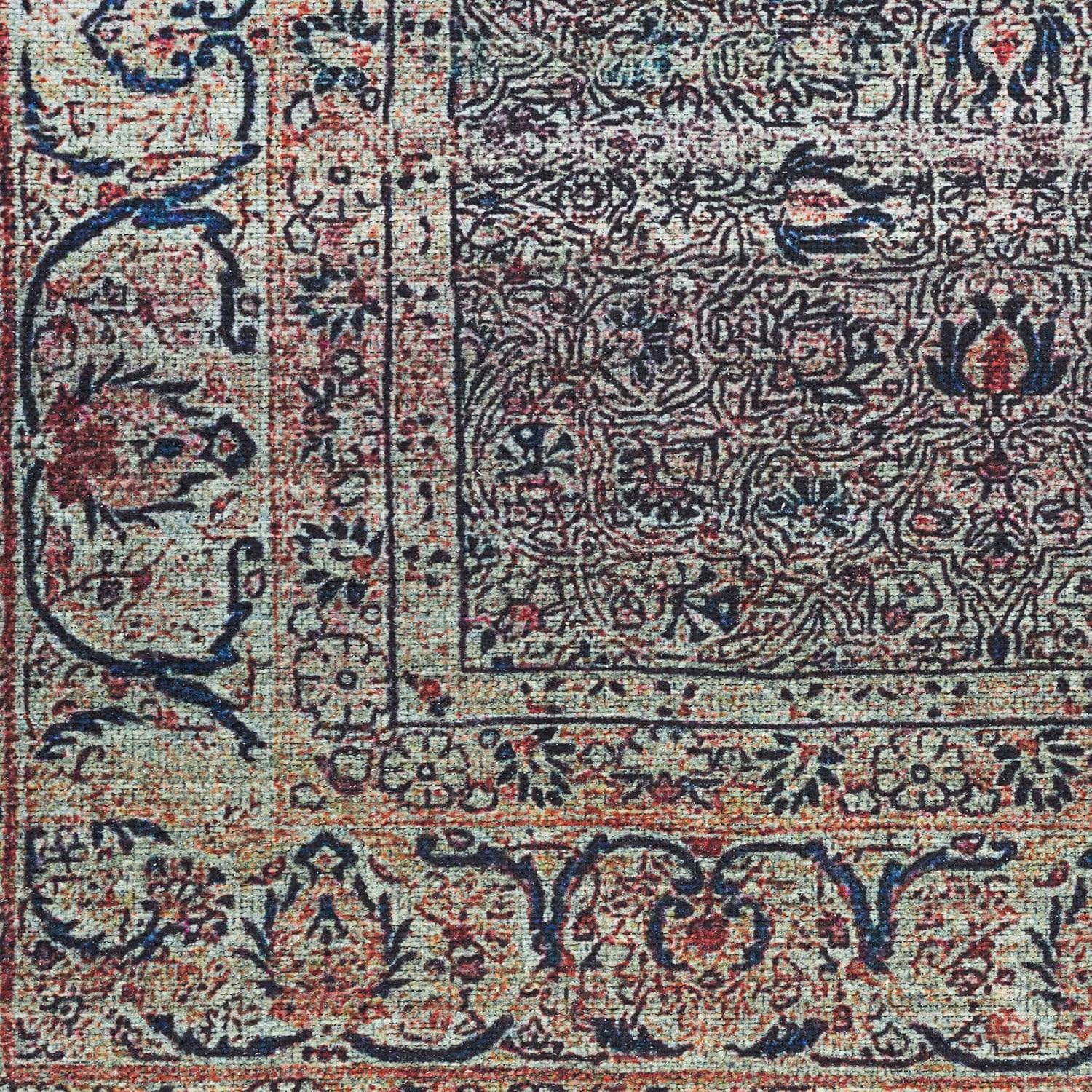 Nourison Home Brilliance Machine Washable Traditional Vintage Emerald 2' x 6' Area Rug, Easy Clean, Non Shedding, Bed Room, Living Room, Dining Room, Kitchen (2x6)