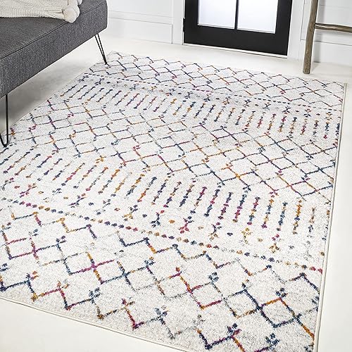 JONATHAN Y MOH101H-8 Moroccan Hype Boho Vintage Diamond Indoor Area-Rug Bohemian Easy-Cleaning Bedroom Kitchen Living Room Non Shedding, 8 X 10, Cream/Multi