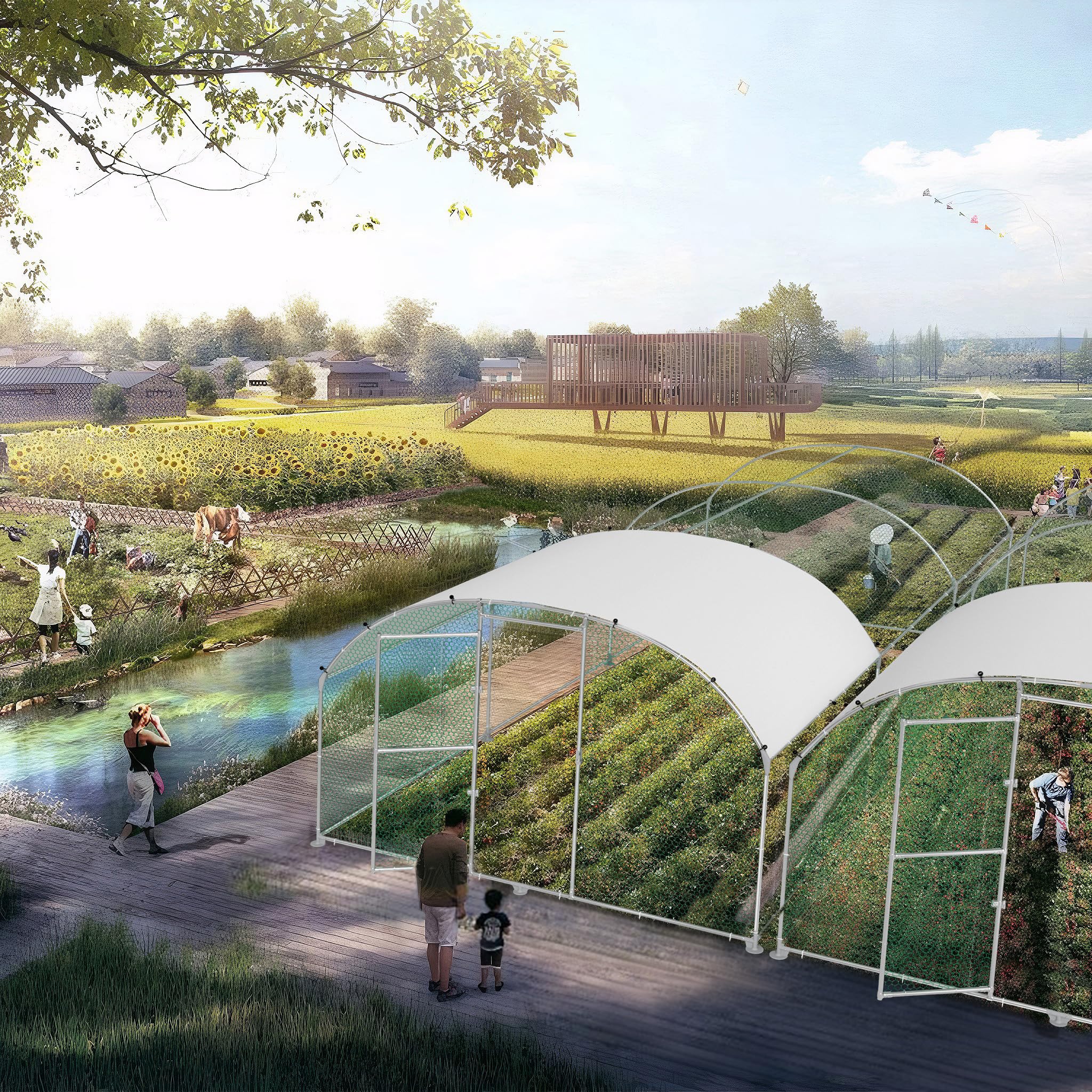 Aufun Wybieg 3 x 6 x 2 m, klatka dla kur dla zwierząt domowych, ocynkowana rama stalowa, nadstawka łukowa, woliera z plandeką dachową, ochrona przed słońcem, odporna na warunki zimowe, do wybiegów dla