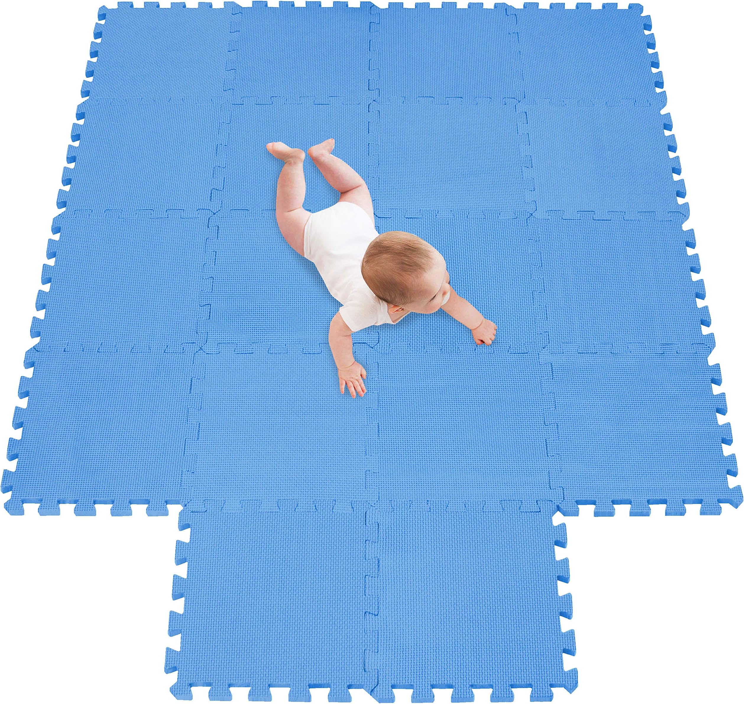 meiqicool Foam Play Mat Thick Soft EVA Interlocking Foam Floor Mats Children Yoga Exercise Multi Jigsaw Puzzle Blocking Board Kids Playmats Play Blue 18 Piece G