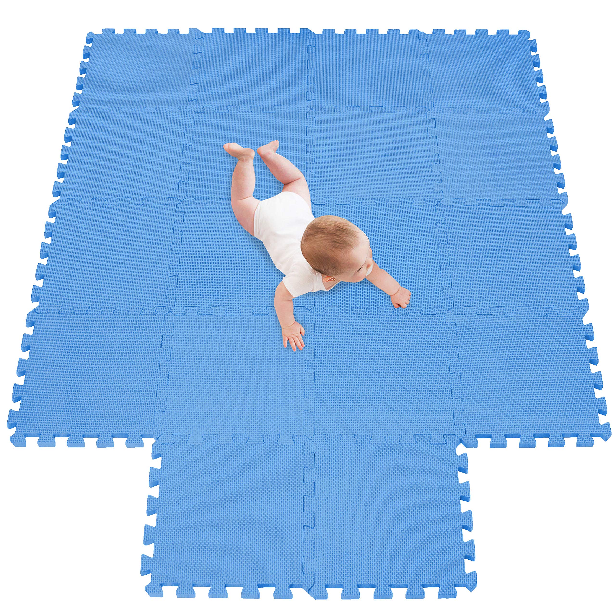 meiqicool Foam Play Mat Thick Soft EVA Interlocking Foam Floor Mats Children Yoga Exercise Multi Jigsaw Puzzle Blocking Board Kids Playmats Play Blue 18 Piece G