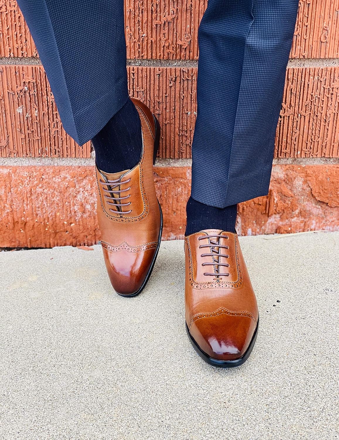 CALTO Men's Invisible Height Increasing Elevator Shoes - Brown Premium Leather Lace-up Wing-tip Formal Oxfords - 2.4 Inches Taller - Y1066 - Size 12 D(M) US - Image 8