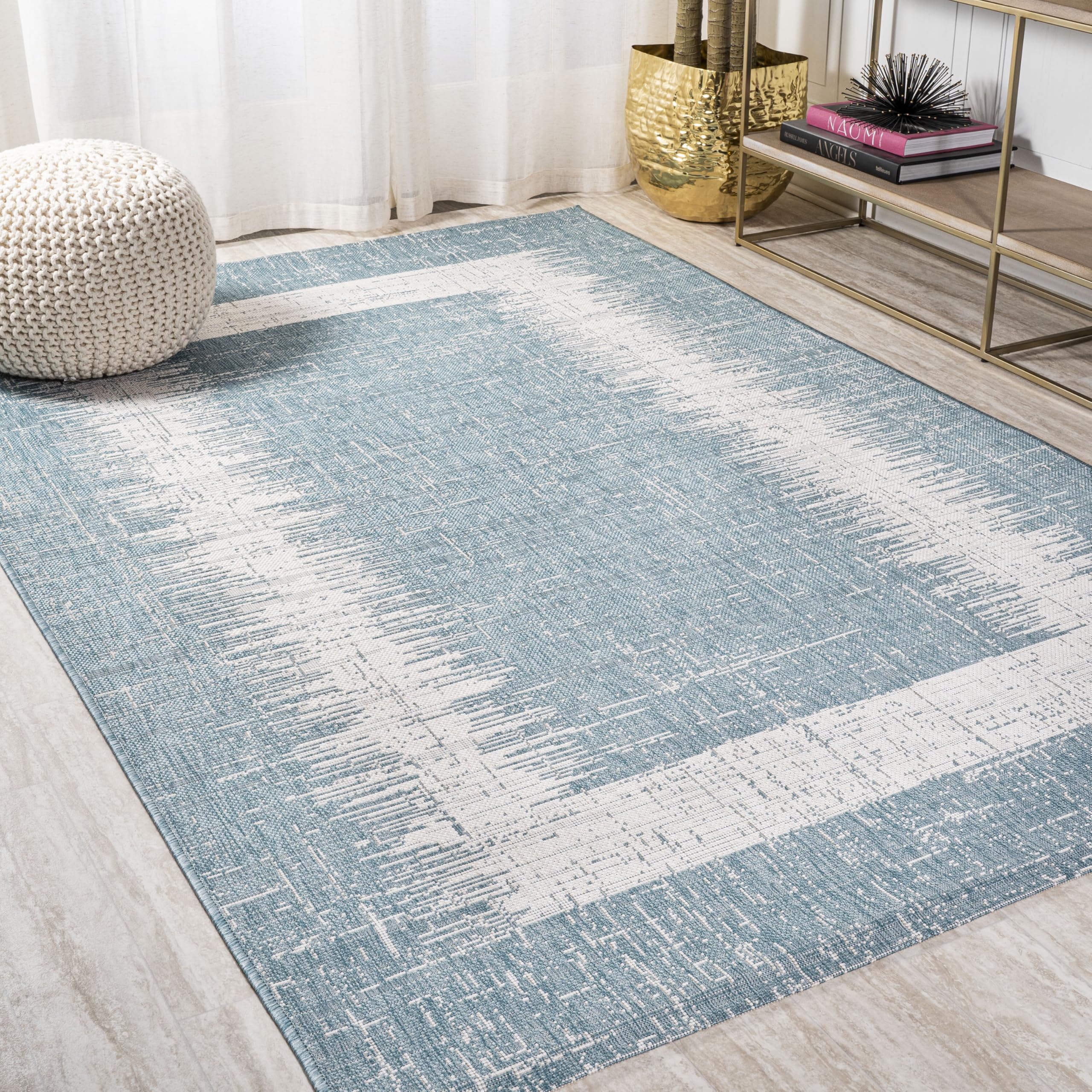 Tapis scandinave lavable et doux bleu côtier pour salon élégant
