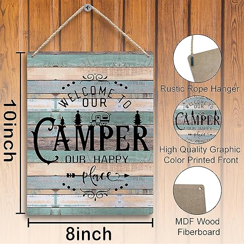 Miniatura 6 de FUGWN Letreros de madera con texto en inglés "Welcome to Our Camper Our Happy Place" de 8 x 10, decoración de caravana para interiores, decoración