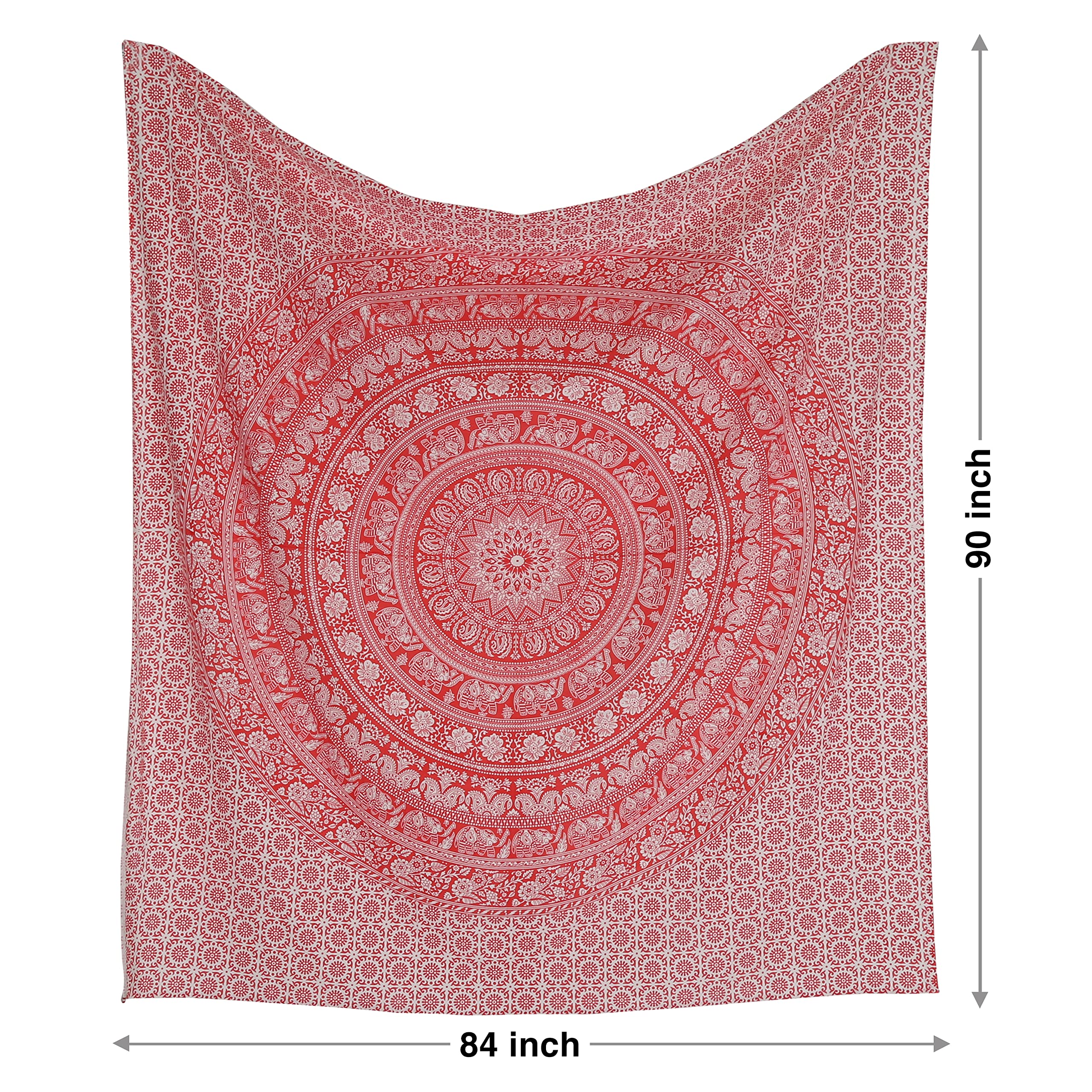 Craft Trade Mandala gobelin ze słoniem, różowy, wiszący gobelin boho, hipisowskie gobeliny do dekoracji salonu, jogi, medytacji i sypialni, 213 x 228 cm