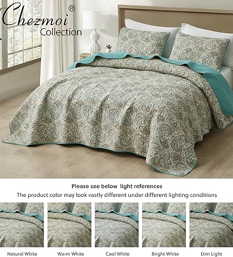 Miniatura 10 de Chezmoi Collection Douglas - Juego de edredón de algodón de 3 piezas con estampado de retazos, diseño floral a rayas, multicolor, colcha ligera