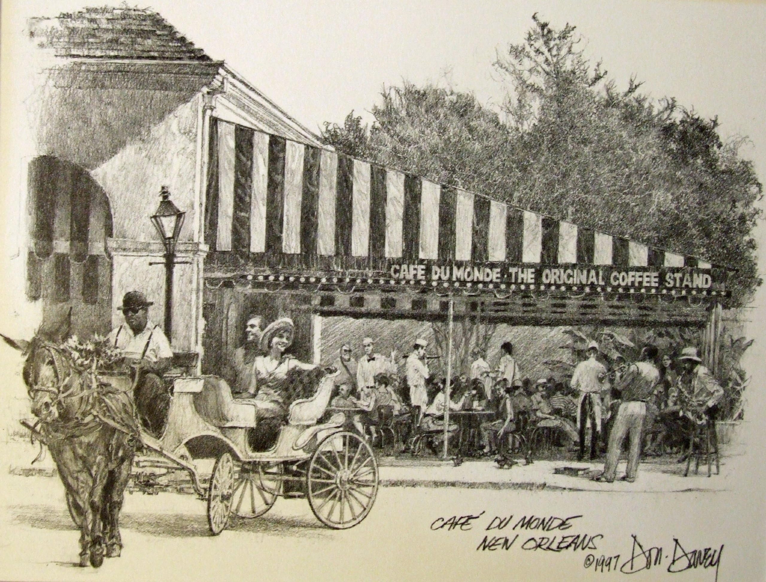 Cafe Dumonde Don Davey New Orleans Matted Art Print Famous Street Scene 1997