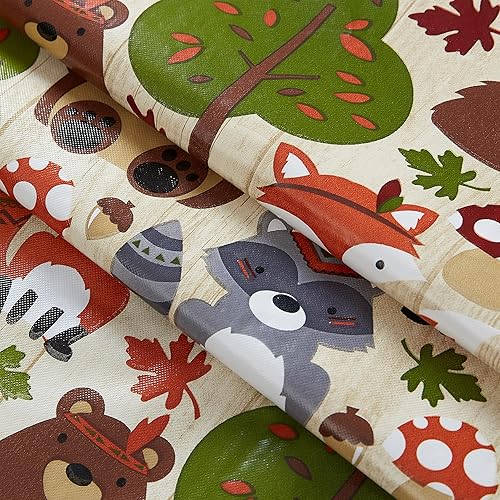 Miniatura 8 de Newbridge Woodsy - Mantel de vinilo con parte trasera de franela con diseño de animales y amigos, diseño de criaturas del bosque caprichosas para