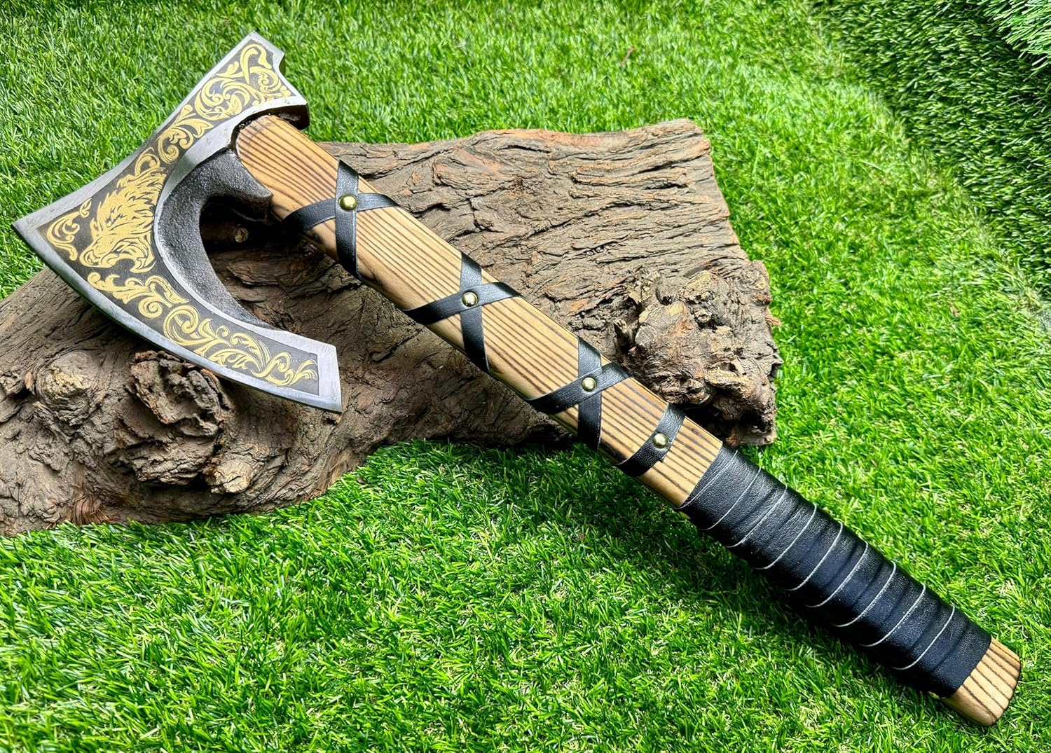 Poshland AX-7004 Custom Gift Forged Carbon Steel Viking Axe with Rose Wood Shaft, Viking Bearded Camping Axe