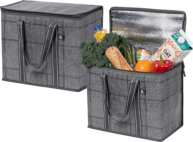 Insulated Reusable Grocery Bag by VENO, Durable, Heavy Duty, Extra Large Size, Stands Upright, Collapsible, Sturdy Zipper, Made by Recycled Material, Eco-Friendly