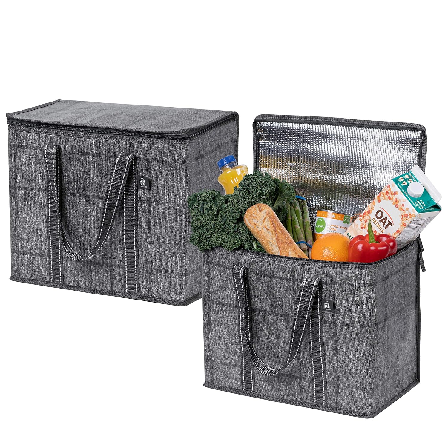 2 Pack Insulated Reusable Grocery Bag with Cardboard Bottom by VENO