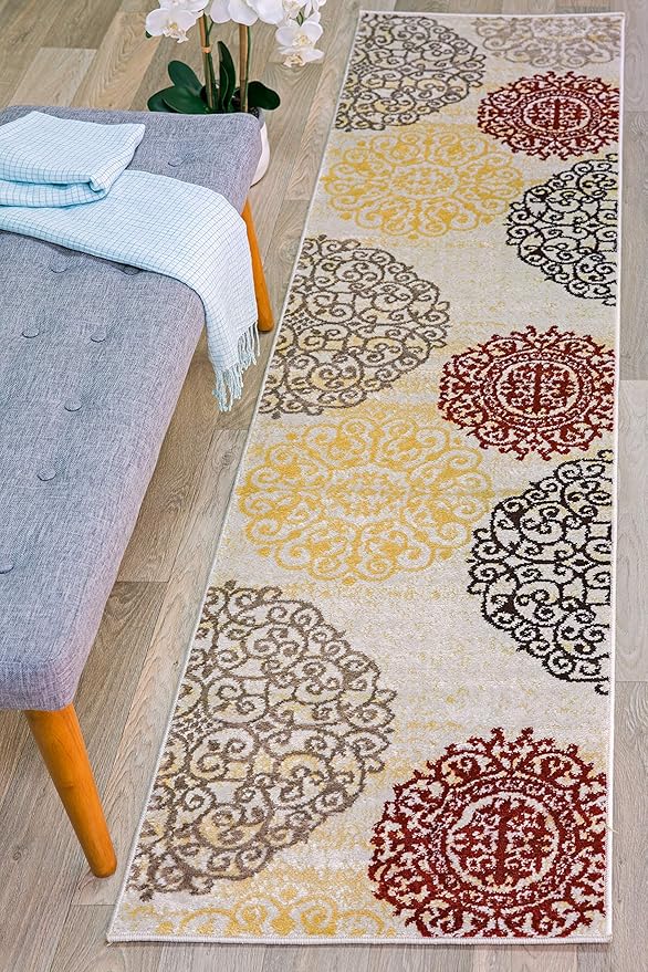 Contemporary Modern Floral Cream 2' x 7'2" Indoor Soft Area Rug Runner