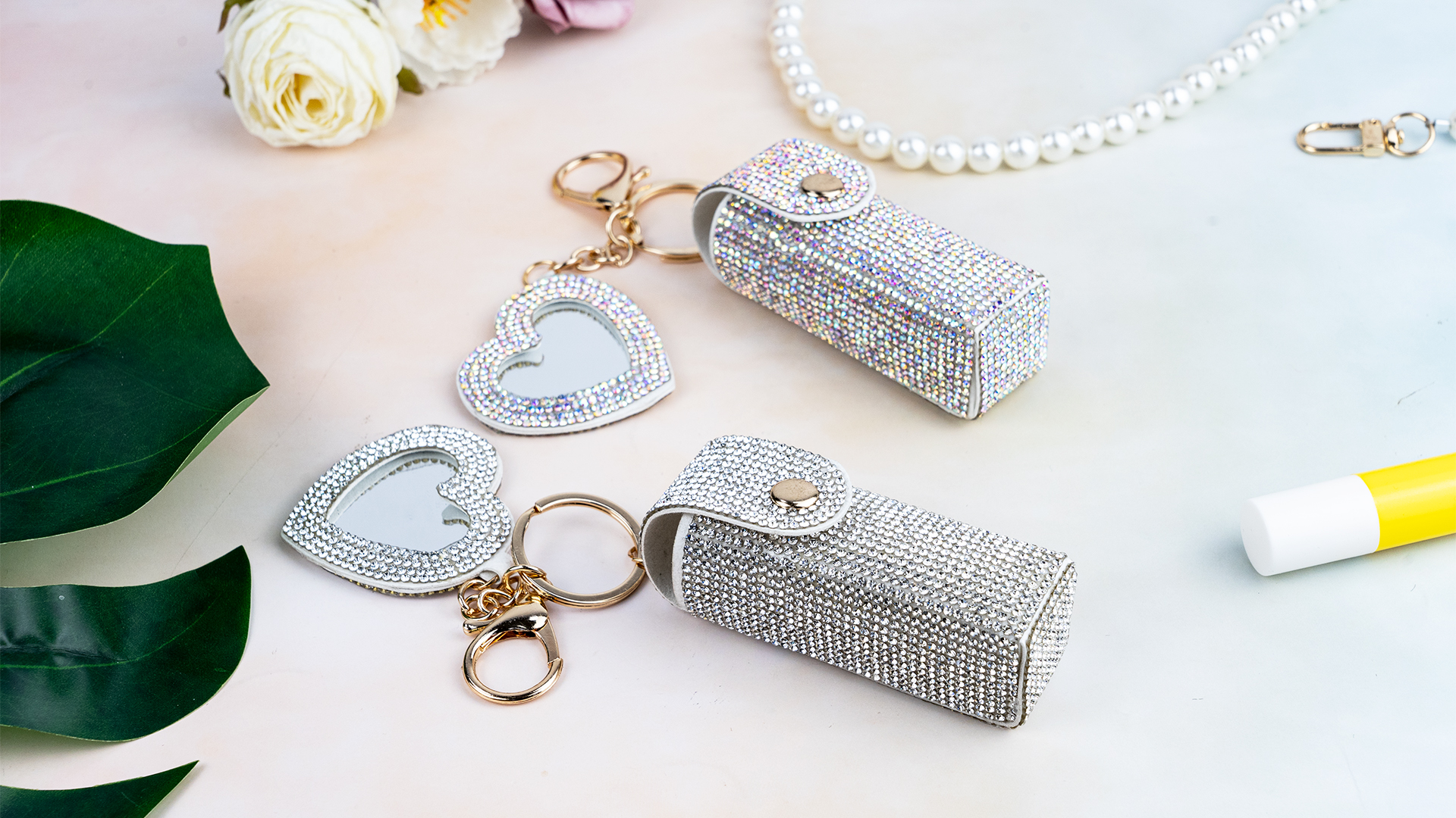 Amazon.com: Fantasyon Lipstick Holder Keychain with Mirror Leather