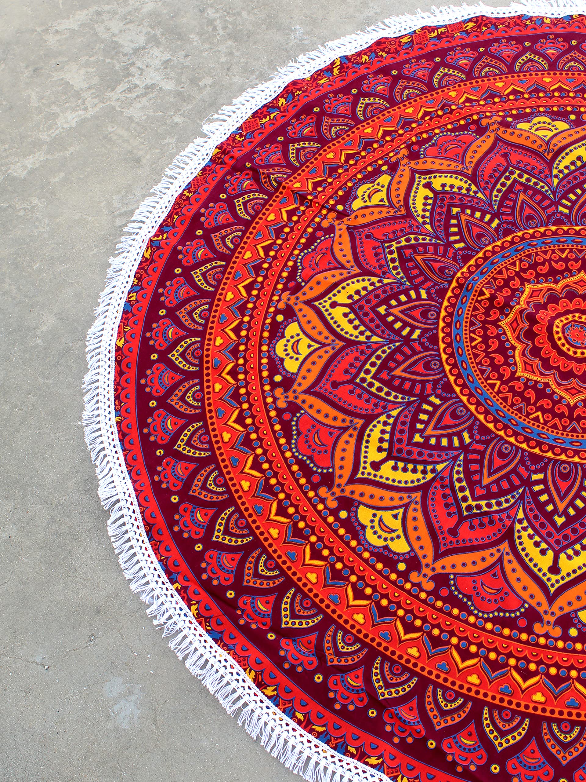 Round Tapestry Indian Mandala Roundie Beach Throw Tapestry Hippy Boho Gypsy Cotton Tablecloth, Round Yoga, Picnic Sheet (42 Inches, Multi Color