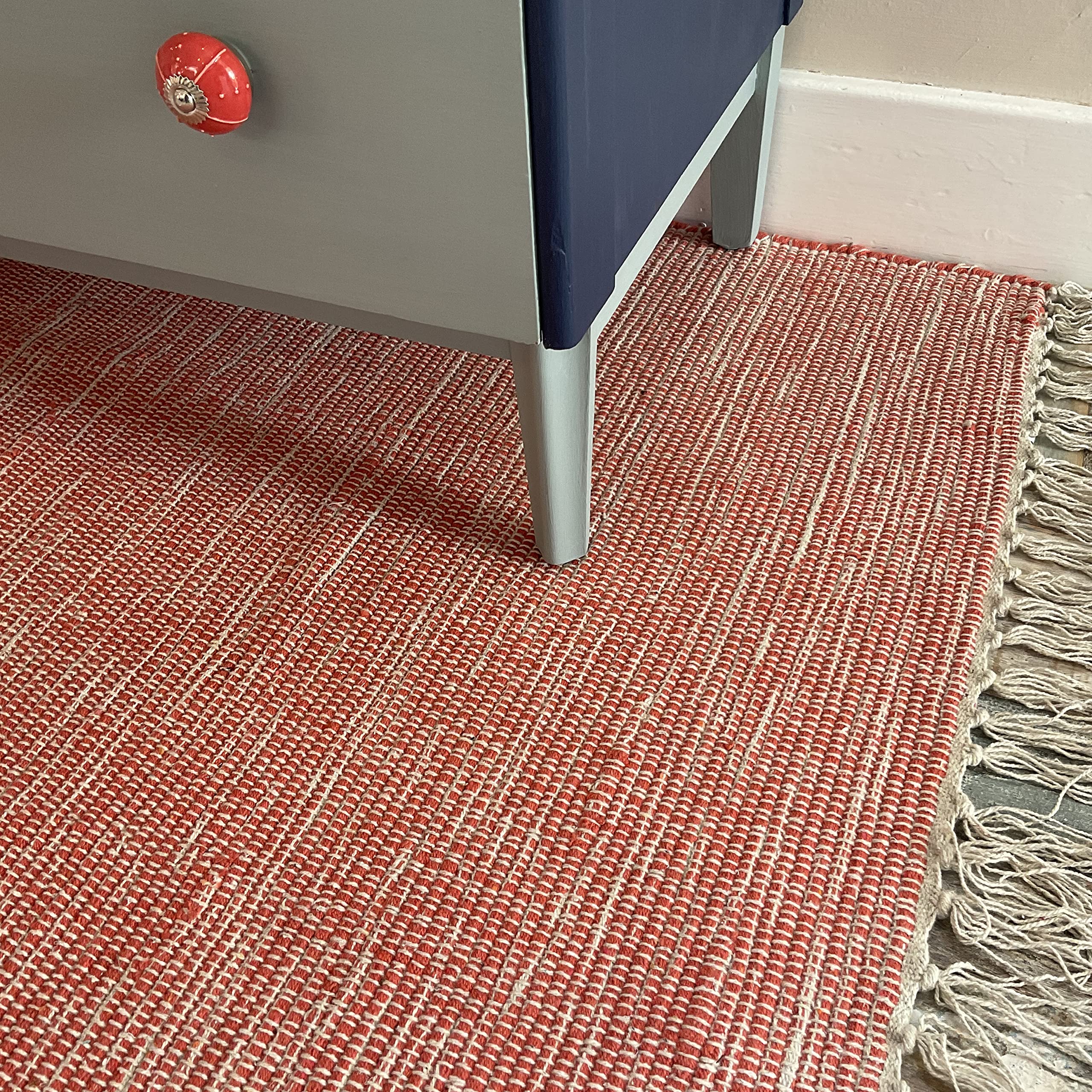 Alfombra de algodón suave, tejida a mano con certificado GoodWeave pequeña, 75 cm x 120 cm, color rojo óxido pálido