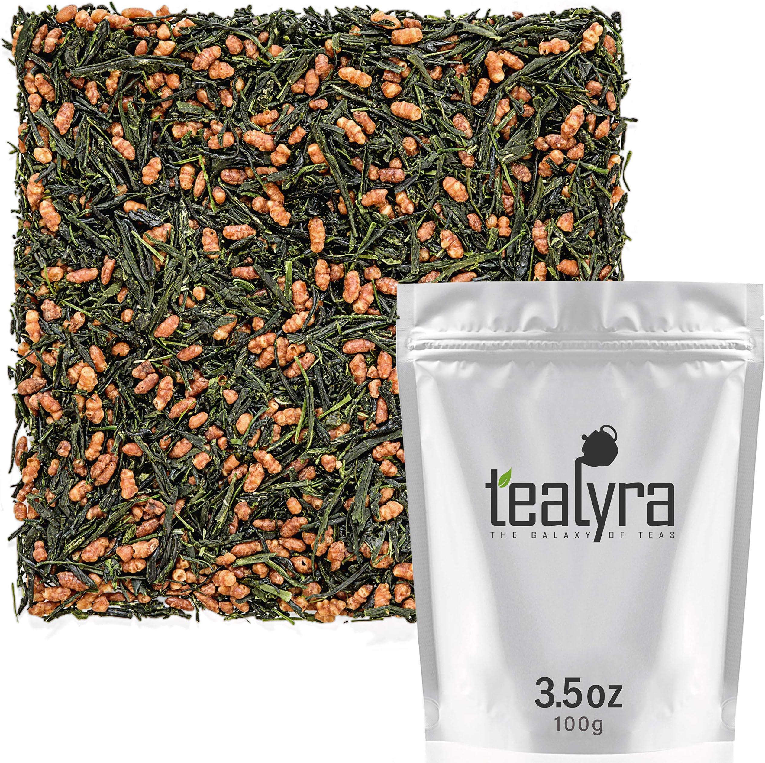 Tealyra - Imperial Gyokuro Genmaicha - Japanese Loose Leaf Tea - Gen Mai Cha Green Tea with Brown Roasted Rice - Caffeine Level Low - 100g (3.5-ounce)