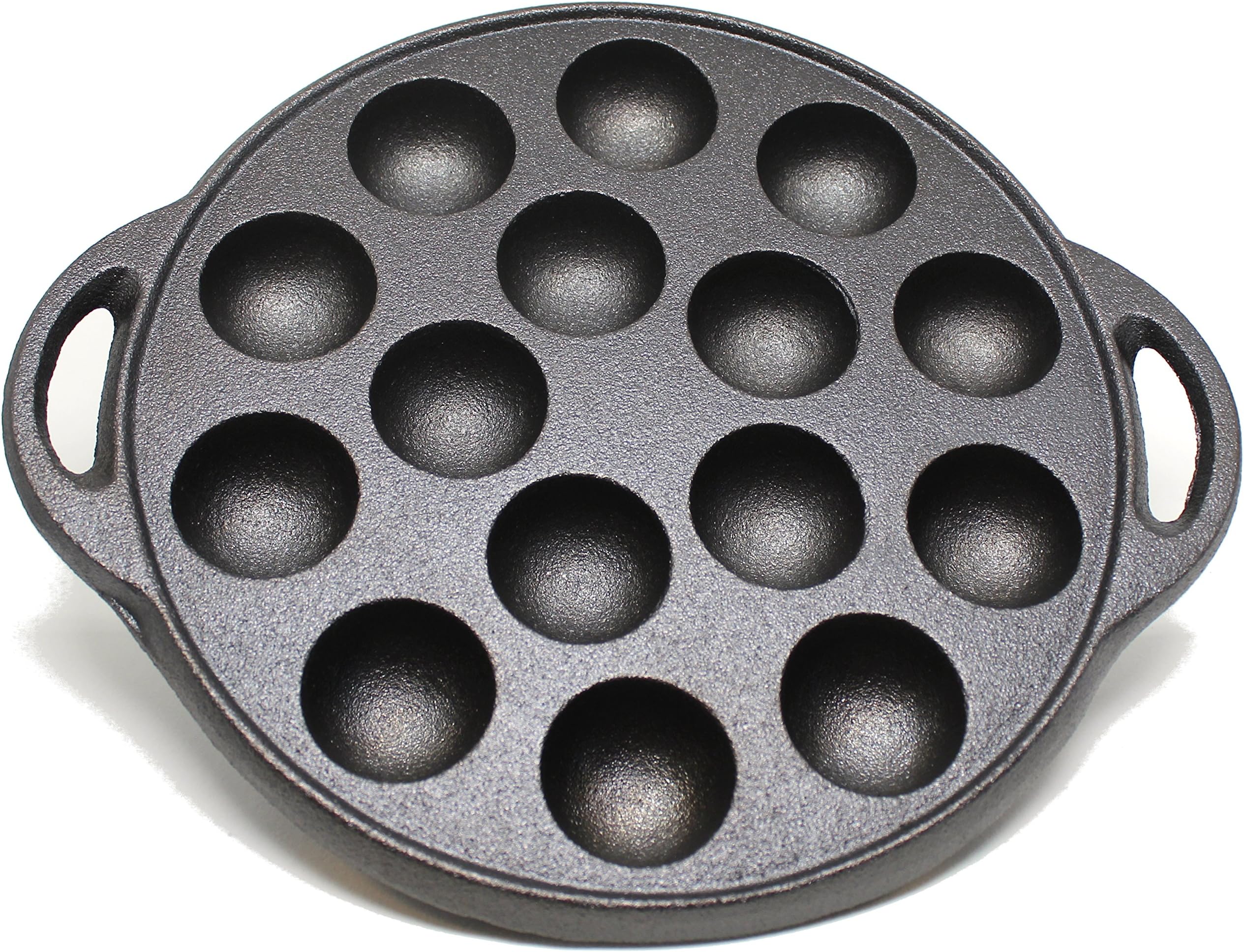 Kasian House Cast Iron Griddle for Making Poffertjes Pancake Balls, Takoyaki, and Thai Kanom Krok and Other SMALL Desserts, 1.5" DIAMETER Half Sphere Molds, Pre-Seasoned