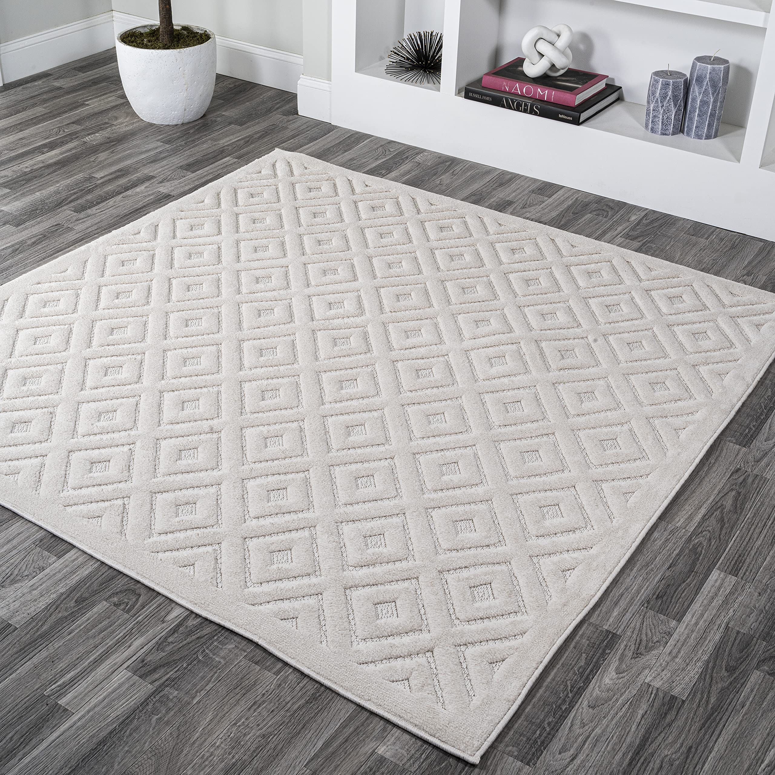 JONATHAN Y IBZ104D-5SQ Portmany Neutral Diamond Trellis Indoor Outdoor Area Rug Bohemian Geometric Easy Cleaning Bedroom Kitchen Backyard Patio Porch Non Shedding, 5' Square, Ivory-image-26