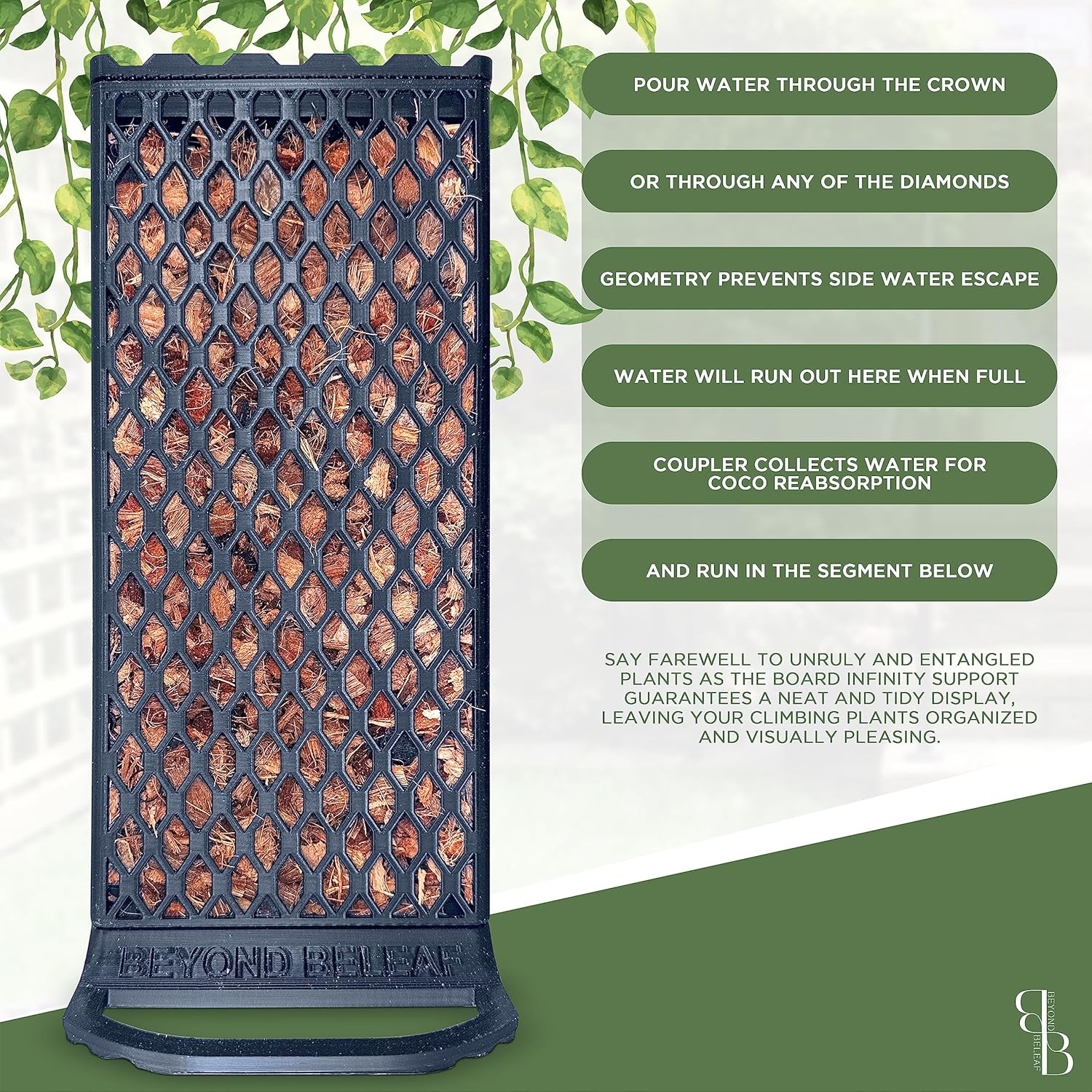 Self-Watering Plant Support Board for Plants to Climb up - Modular Extendable - Prefilled w/Coco Chips for Climbing Monstera - Beyond Beleaf - Propogation Tool - Coco chip Board (Extra Small)