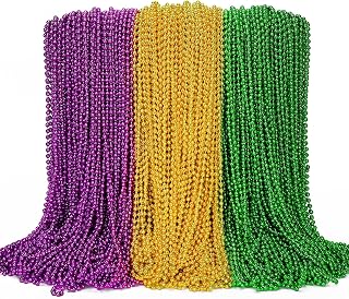 144PCS Mardi Gras Beads, Mardi Gras Green Purple Gold Metallic Necklaces Accessories Bulk, Mardi Gras Beads Necklace Costumes for Parade Throws Party Decorations Favor Supplies