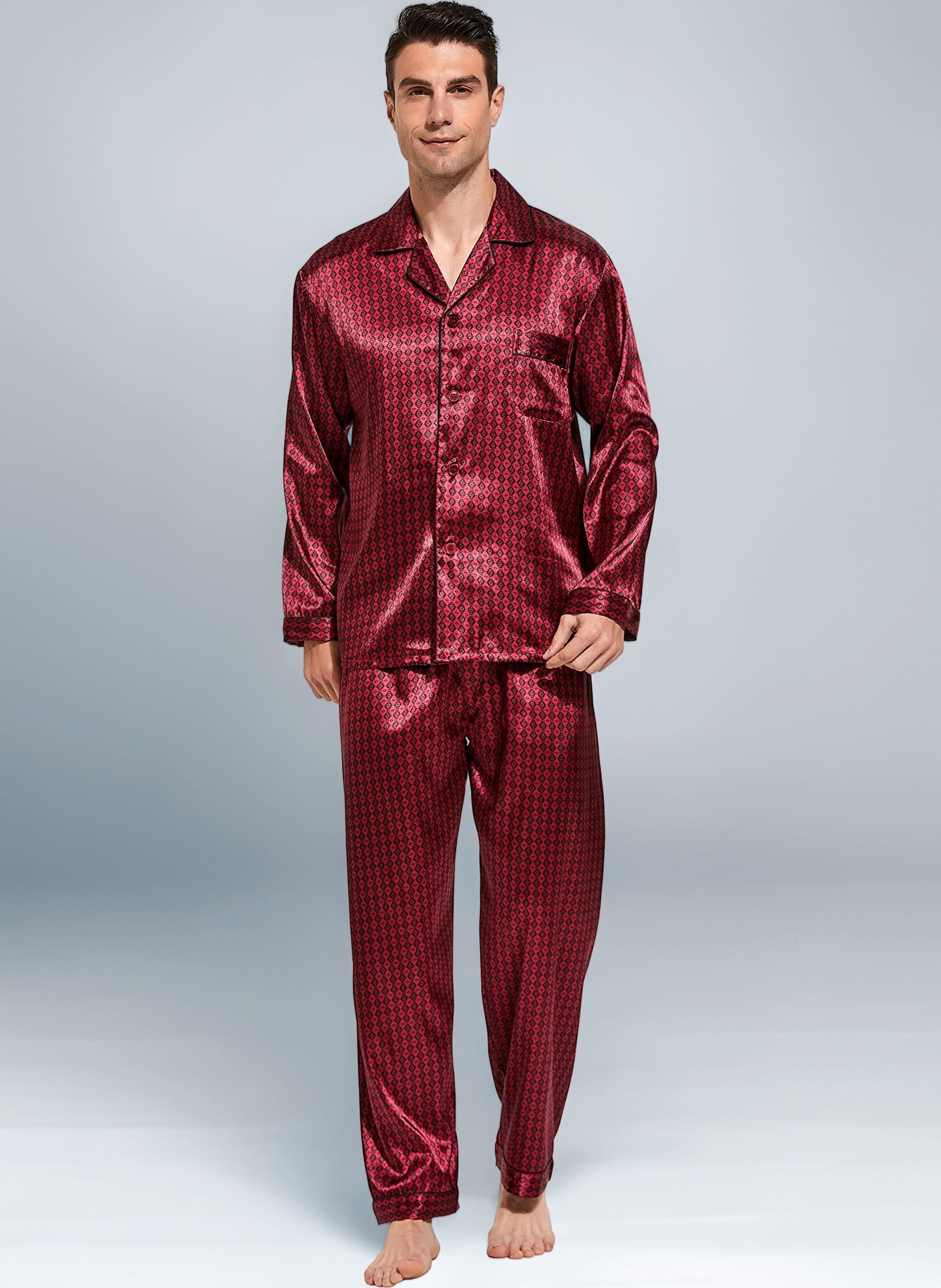 Tony & Candice Men's Long Classic Satin Pyjamas