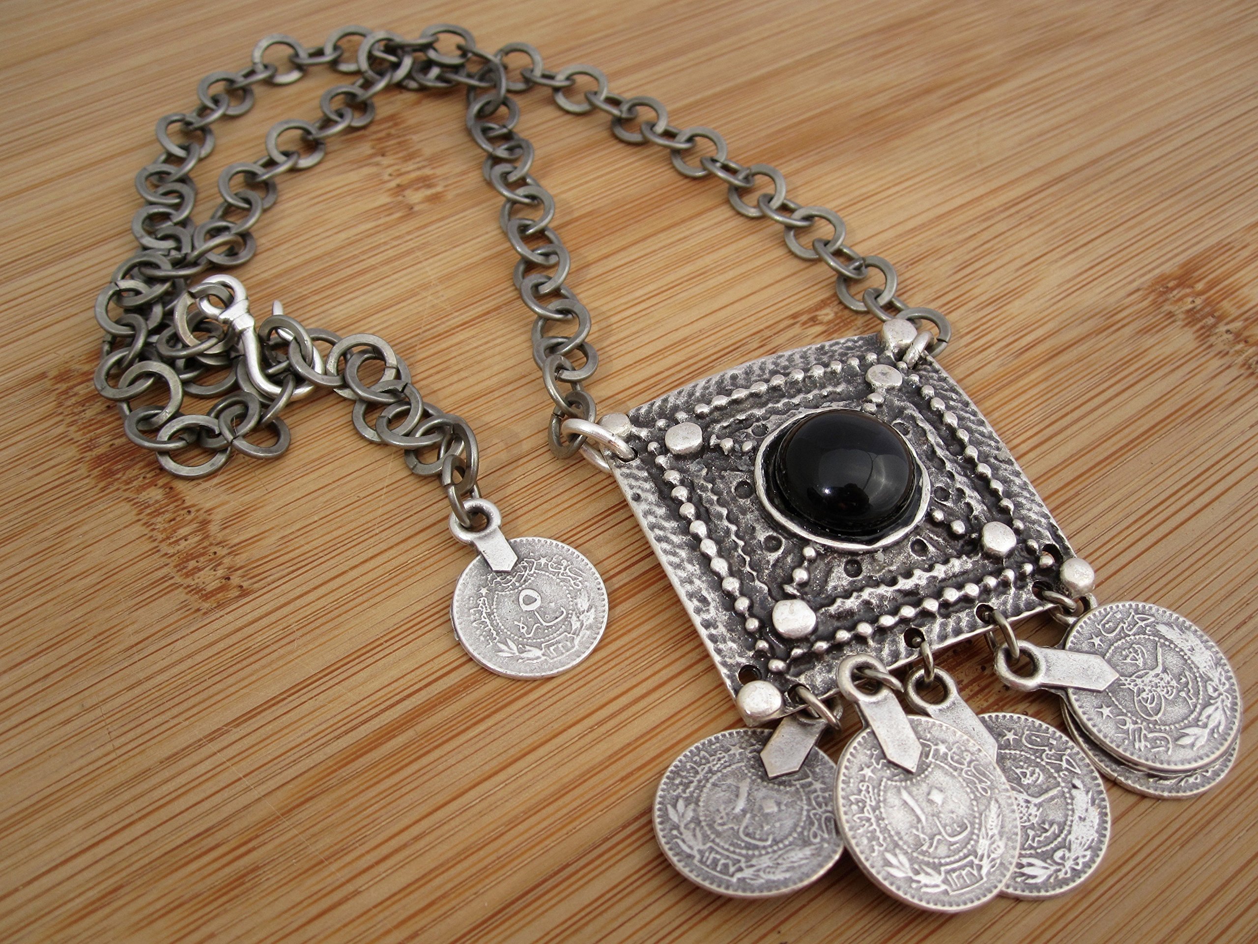 Onyx and Silver Coins Necklace, OOAK