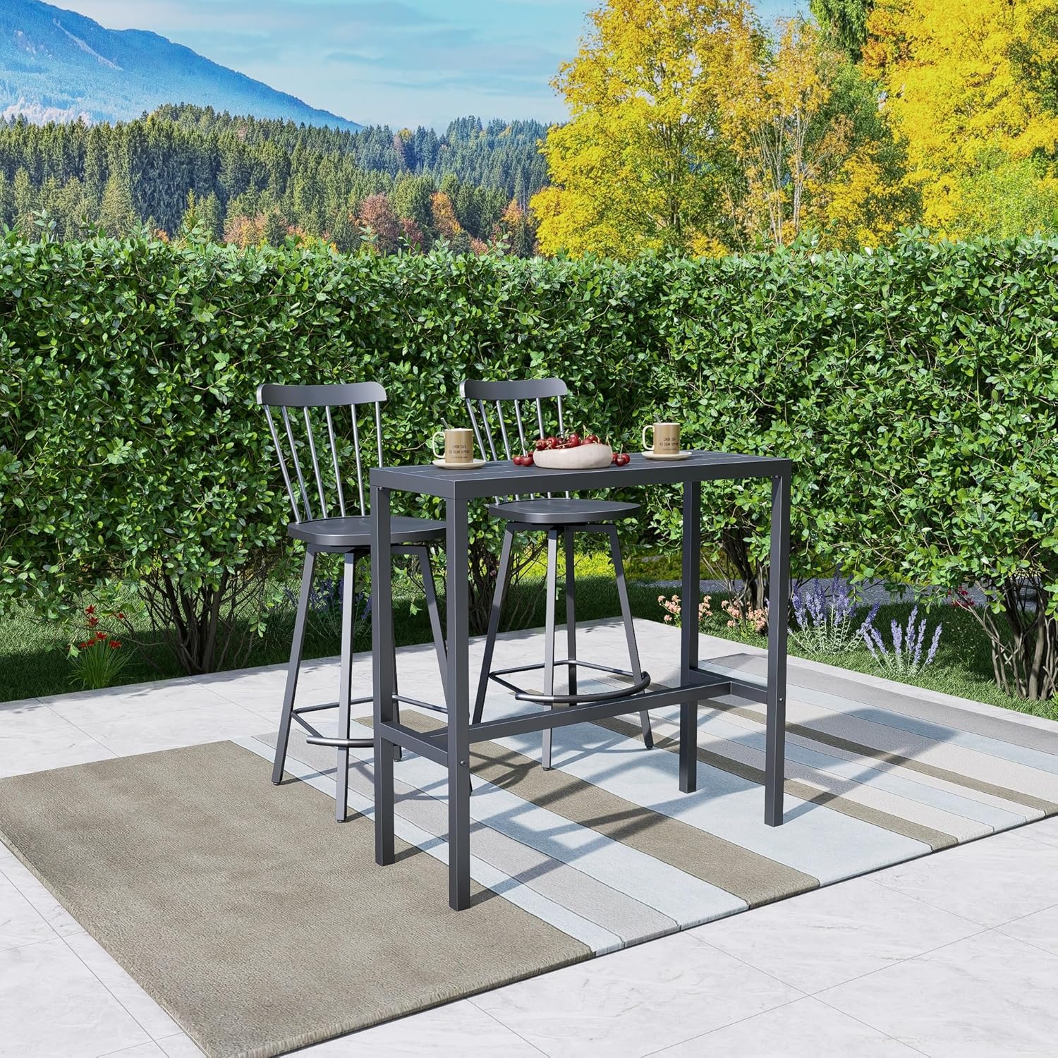 Patio Outdoor Bar Table 53 inch Height Bistro Table High Top Bar Metal Table with Waterproof Top for Hot Tub Home Kitchen Cafe