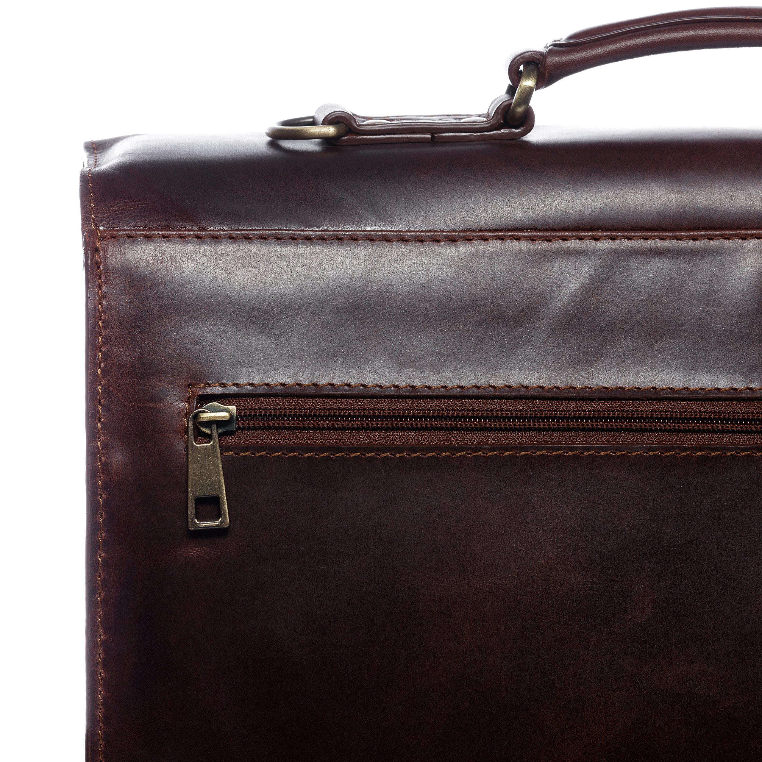 Serviette Ordinateur Cuir véritable 15.4 Pouces Emilio Cartable Porte-Document attaché-Case XL Grand pour Hommes Sac bandoulière Travail Marron