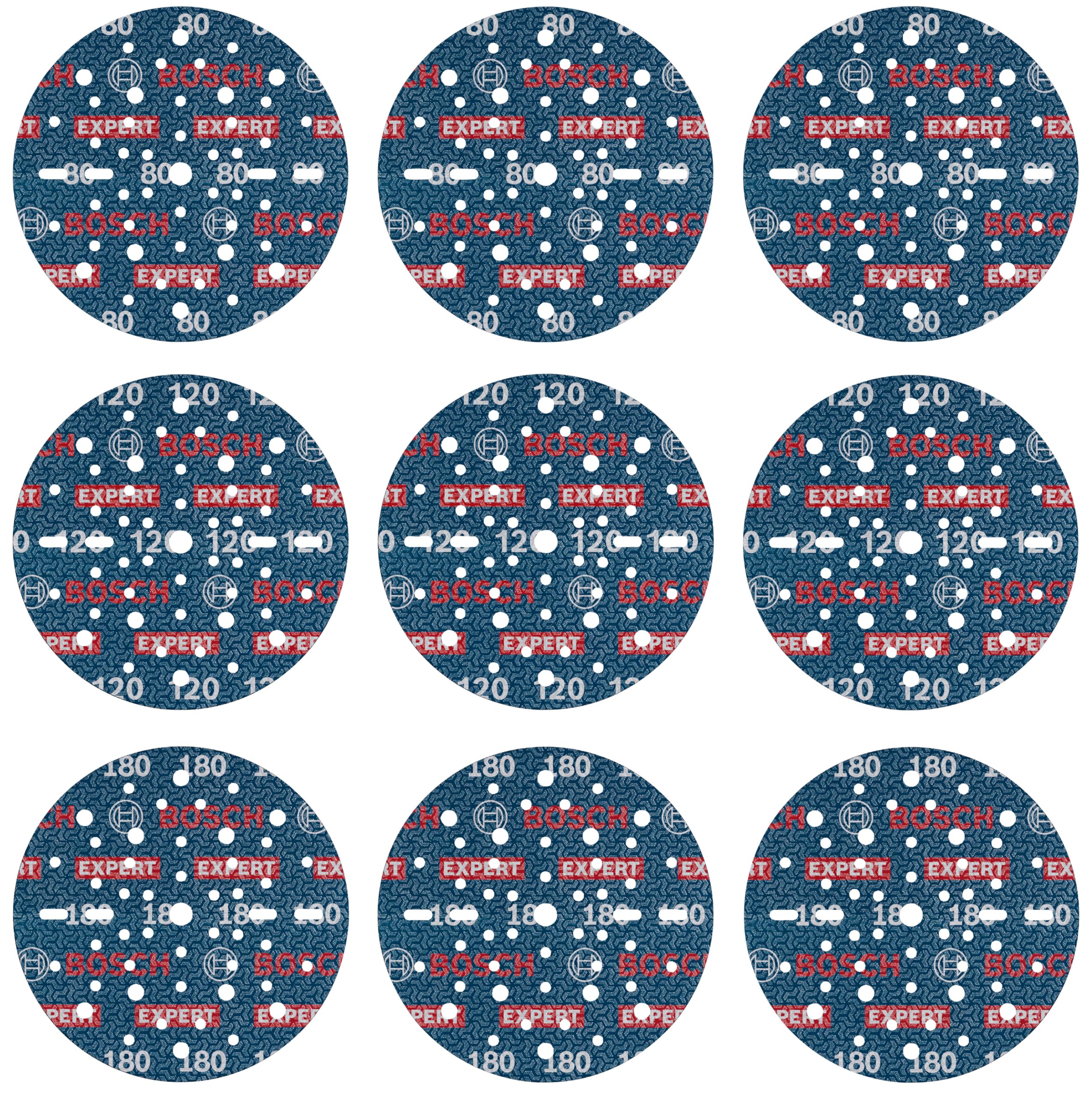 Bosch Bosch 9x EXPERT O780 Foil Sanding Disc Set, 150 mm, 9 pcs (for Hardwood, Paint on wood, Ø 150 mm, Grit 3x80, 3x120, 3x180, Profe