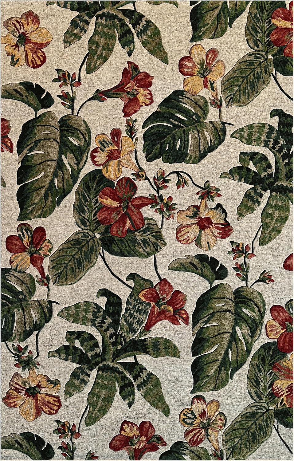 New Home Rise Hand-Tufted Wool Tropical and Floral Area Rug - Ivory 5' x 8'