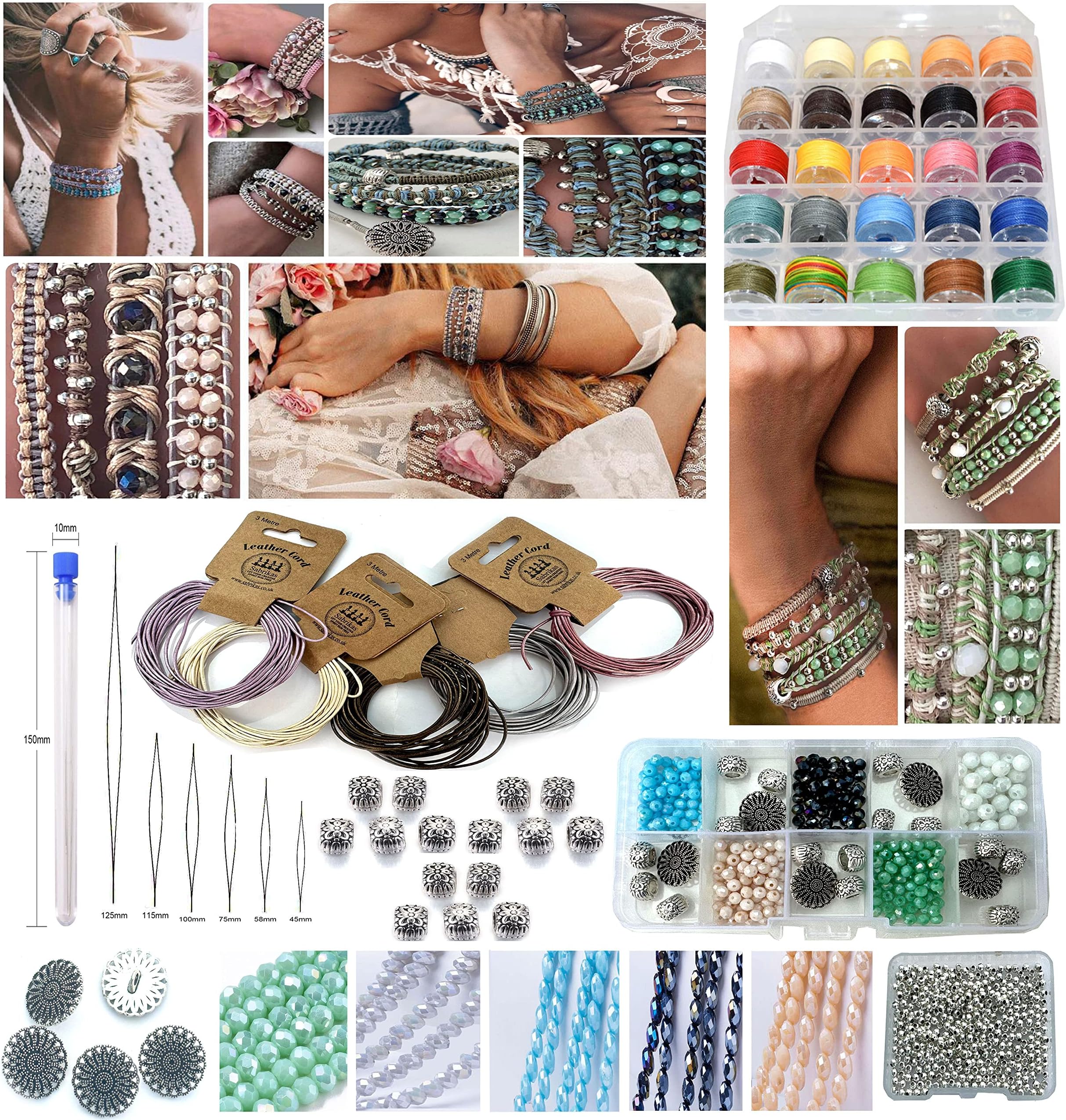 Sabrikas Let Your Creative Spirit Run Free Metallic Leather Boho Macrame Wrap Crystal Glass DIY Bracelet Jewellery Making Kit with Video Tutorial Hobby for Teens to Adults