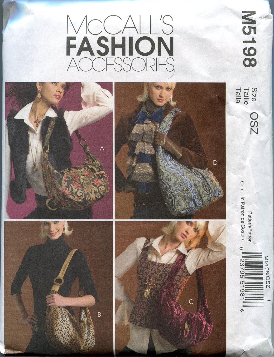 McCall's Sewing Pattern M5198 Hobo Bags in Four Styles