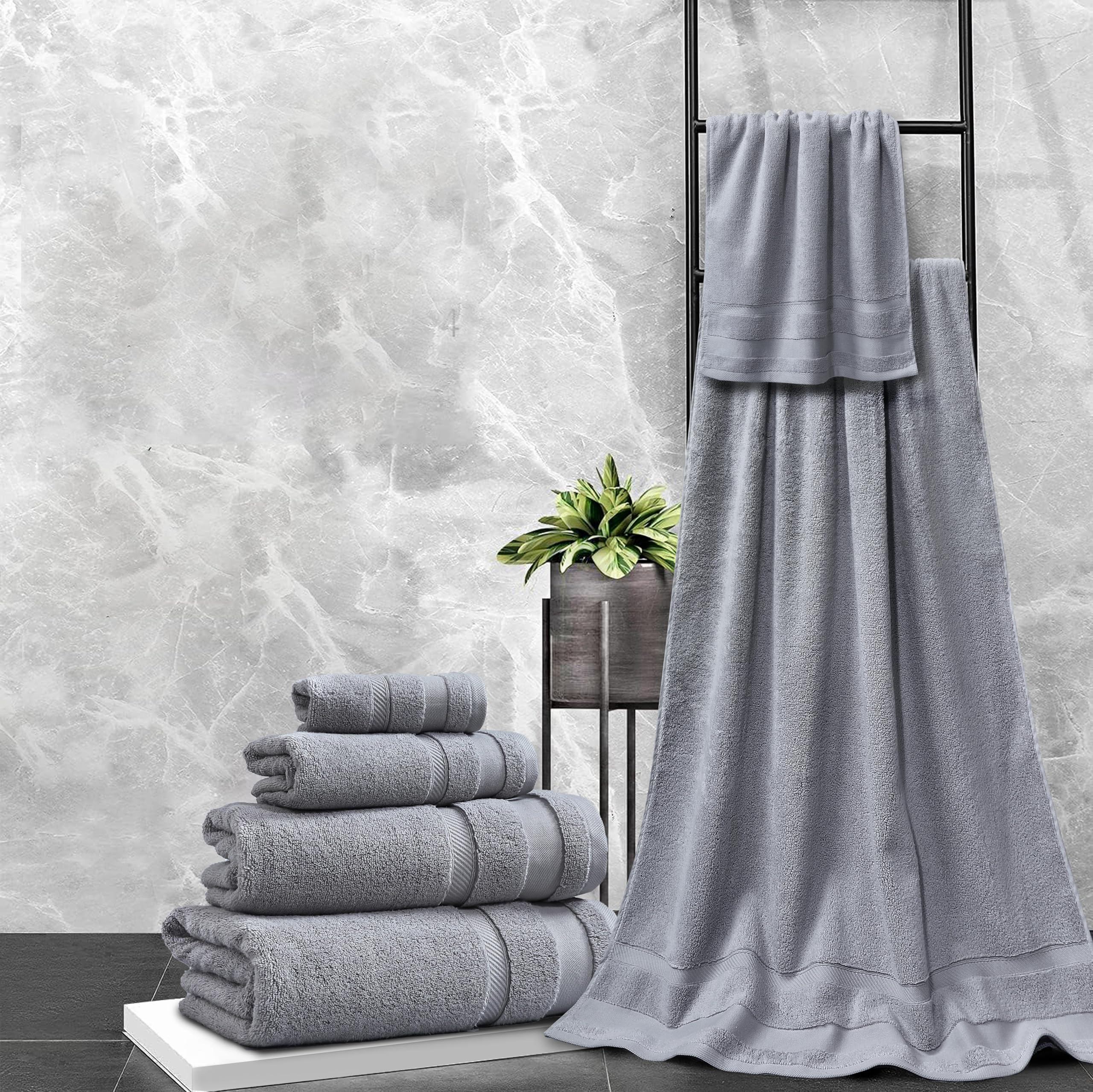 ATRIVM - Juego Toallas de Baño 4 Piezas 100% Algodón Zero Twist | Muy Suaves y Absorbentes de 600gr/m² | Incluye 2 Lavabo (50x100cm) + 2 Ducha (70x140cm) | (Gris Plata)