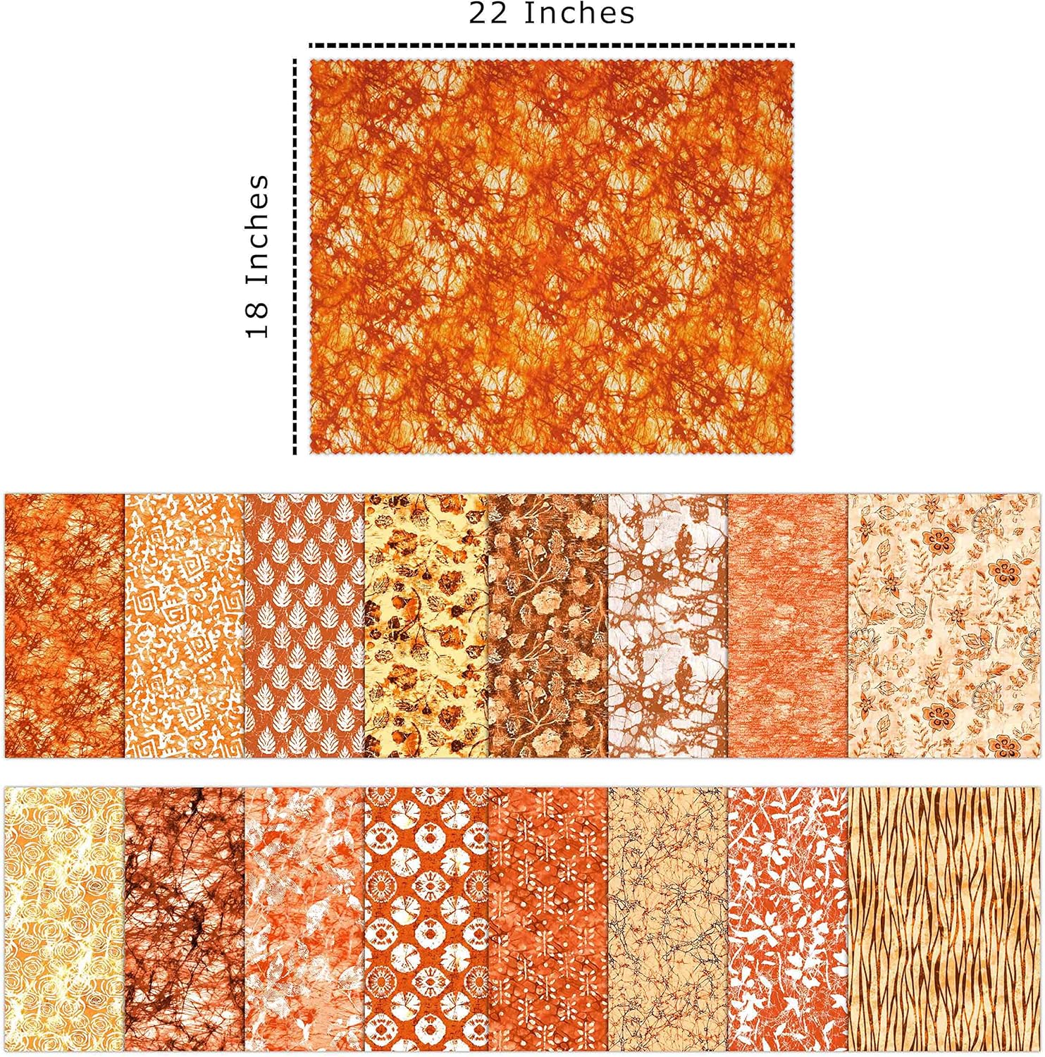 Soimoi 16 Pc Fat Quarter Bundle, Batik Print 18"x 22" DIY Patchwork- 100% Cotton Pre-Cut Quilting Fabric Orange