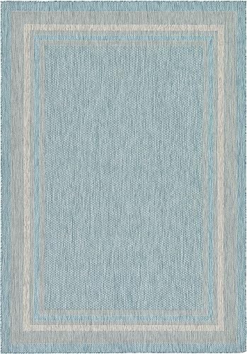 Miniatura 4 de Unique Loom - Colección Outdoor Border - Tapete para exteriores de borde suave - 7 pies 1 pulgada x 10 pies, rectangular, aguamarinamarfil